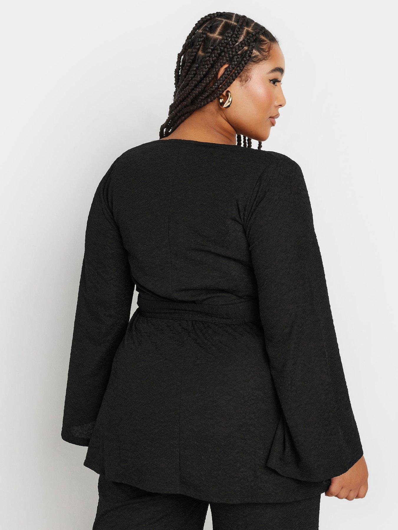 yours-curve-wrap-flare-sleeve-top-blackstillFront