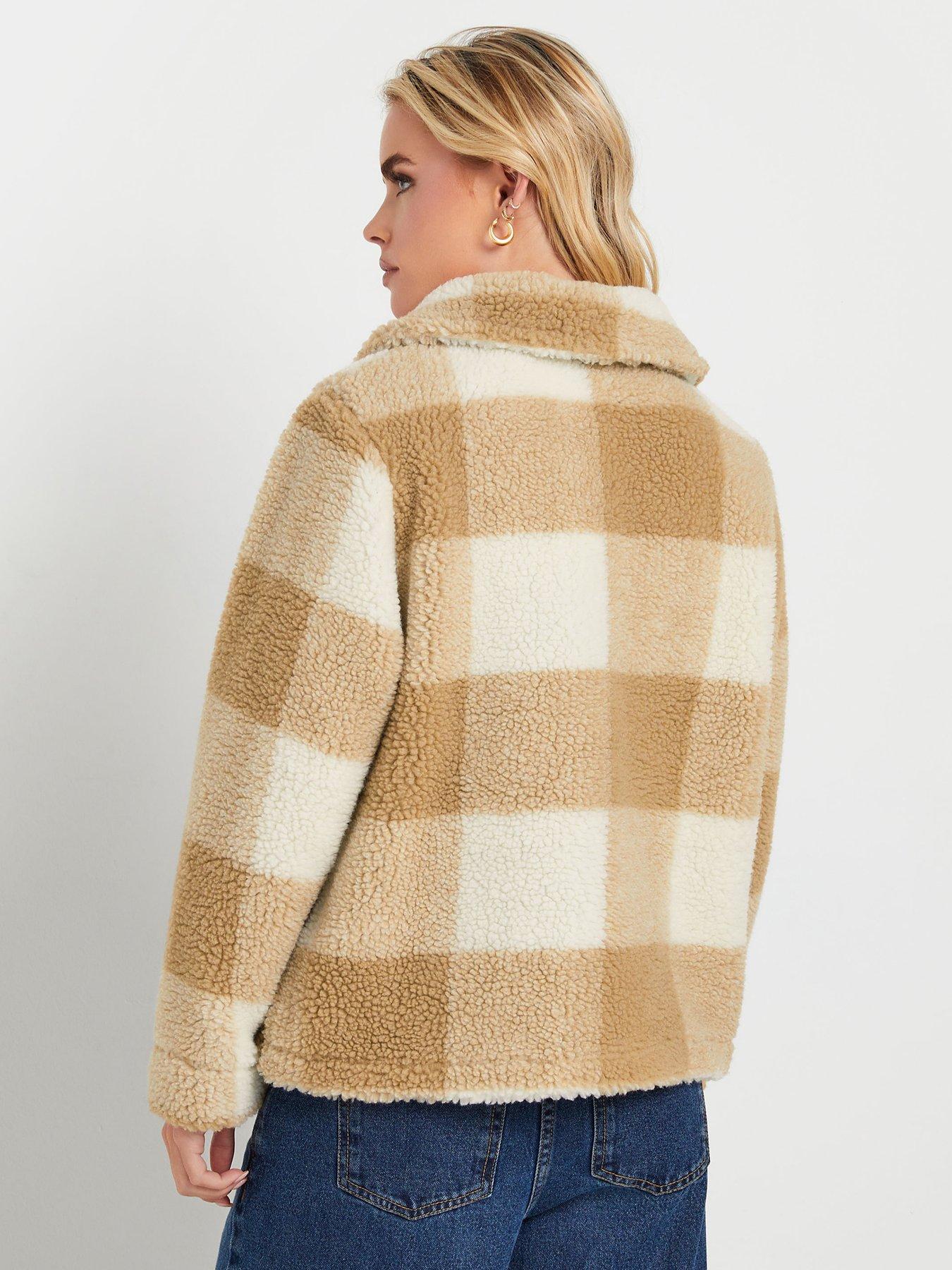 pixiegirl-petite-check-fleece-jacket-brownstillFront