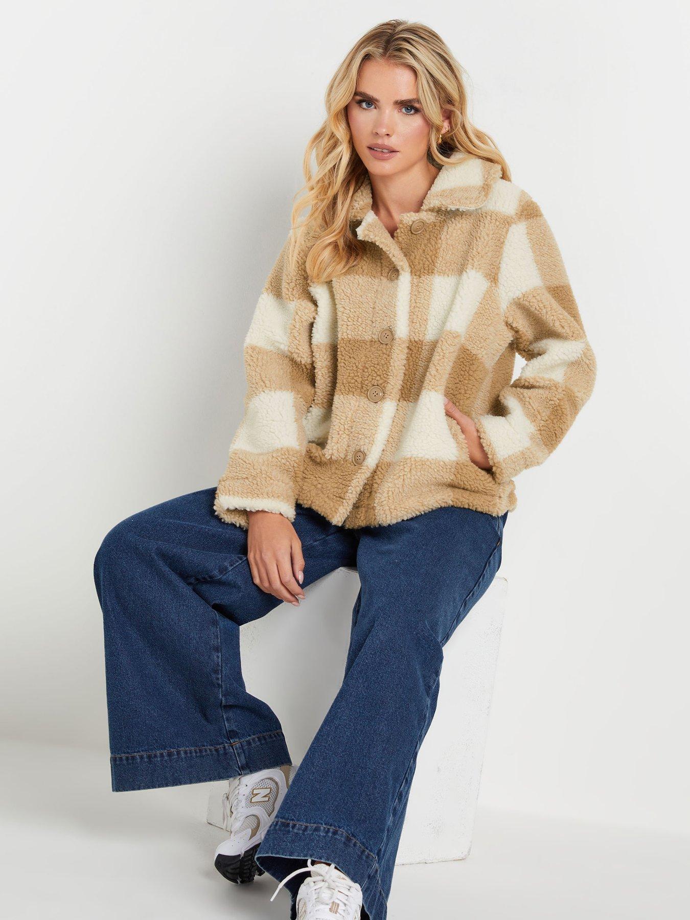 pixiegirl-petite-check-fleece-jacket-brownoutfit