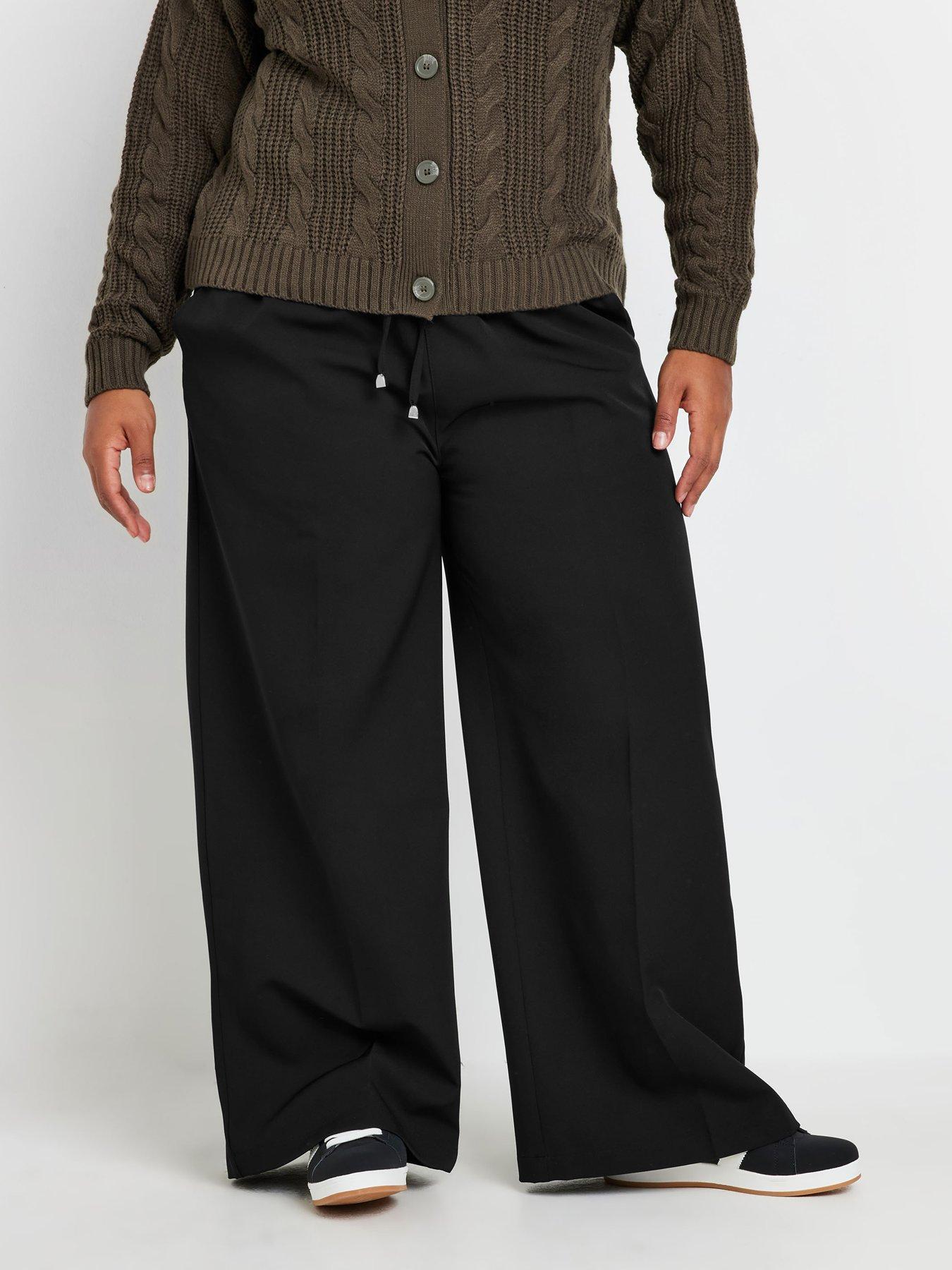 Yours Curve Pull On Wide Leg Trouser - Black