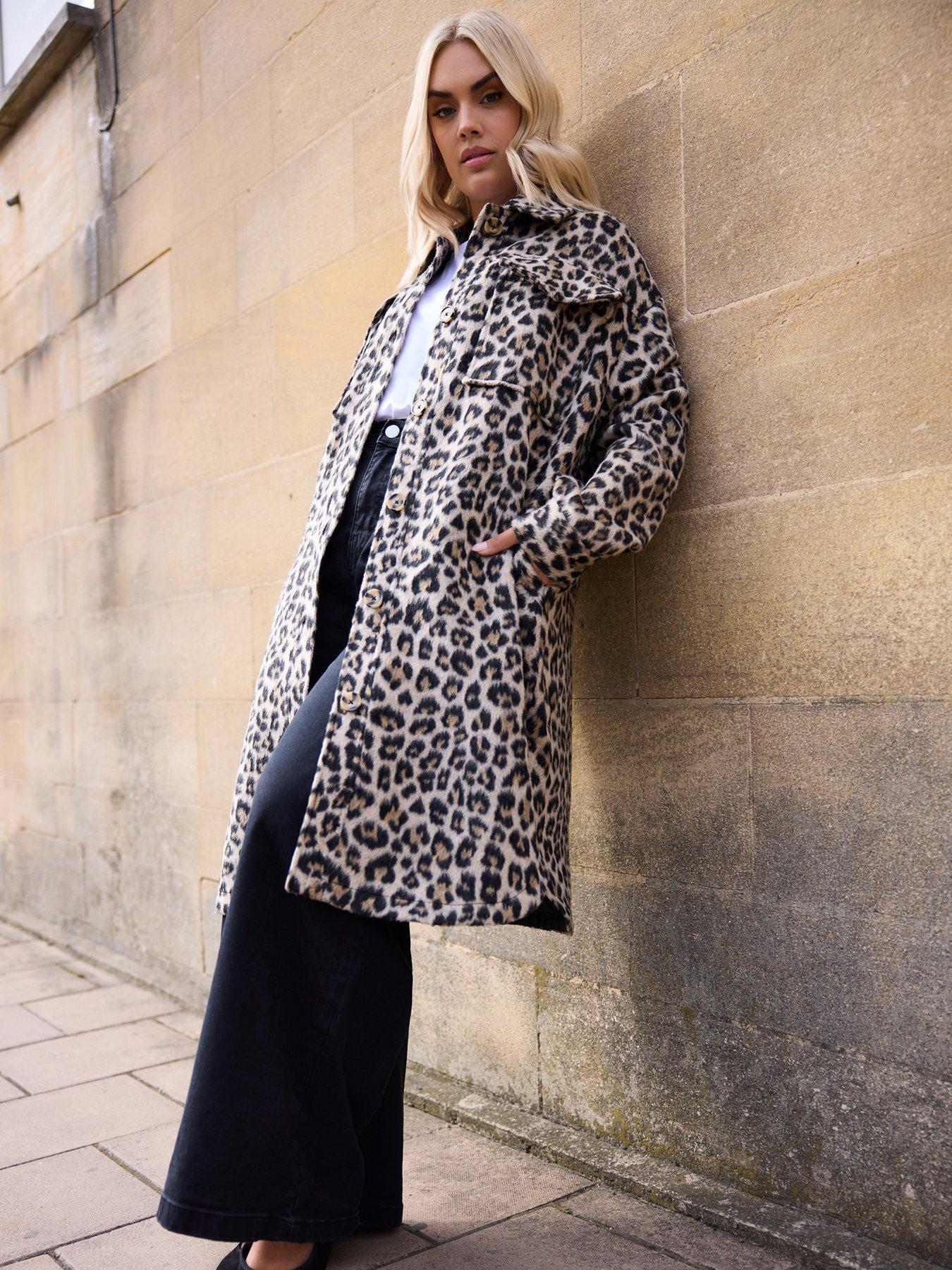 Yours Curve Longline Leopard Print Shacket - Brown