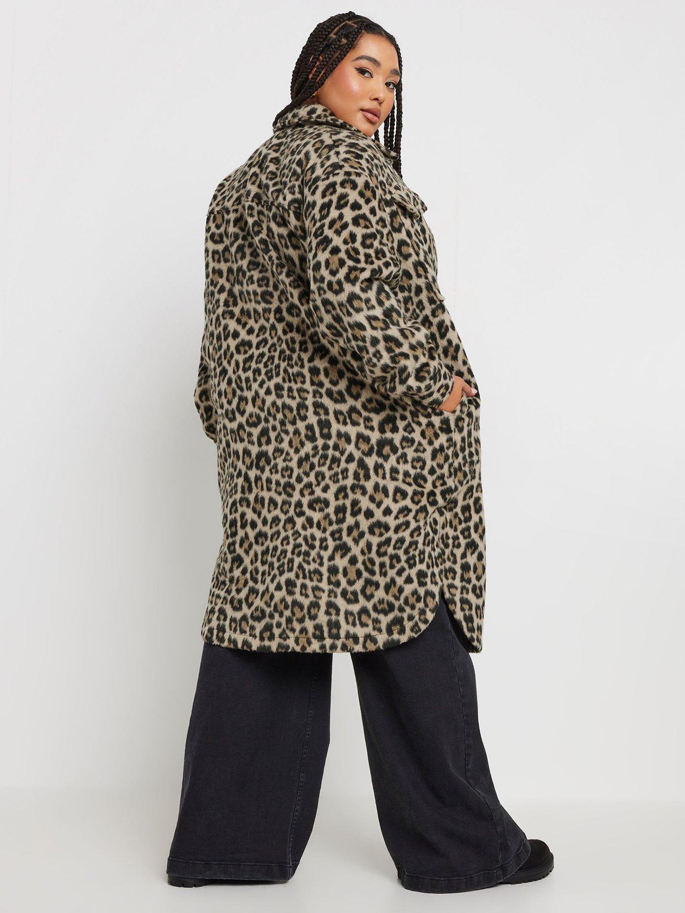 Image 2 of 4 of Yours Curve Longline Leopard Print Shacket - Brown