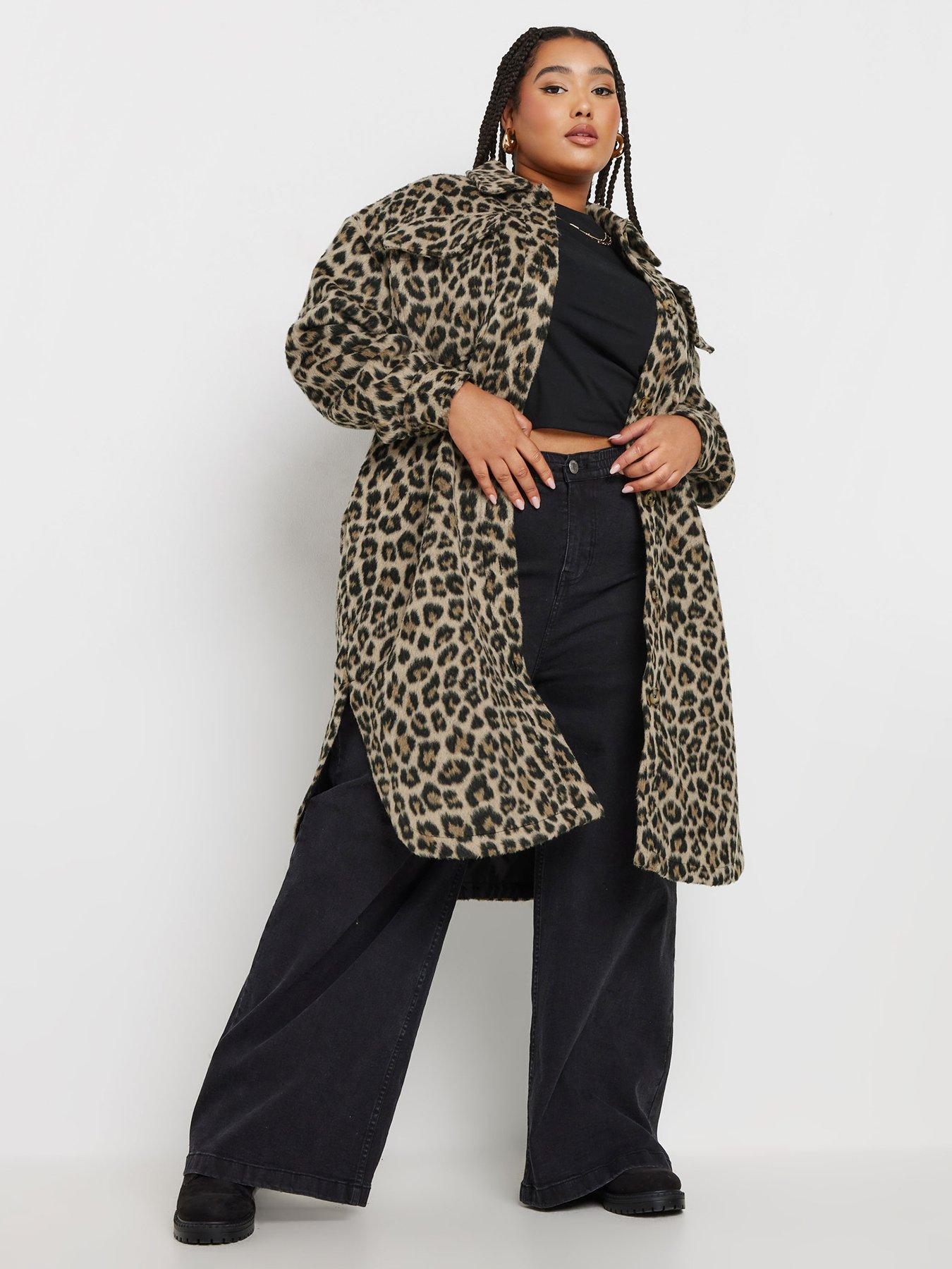 Image 3 of 4 of Yours Curve Longline Leopard Print Shacket - Brown