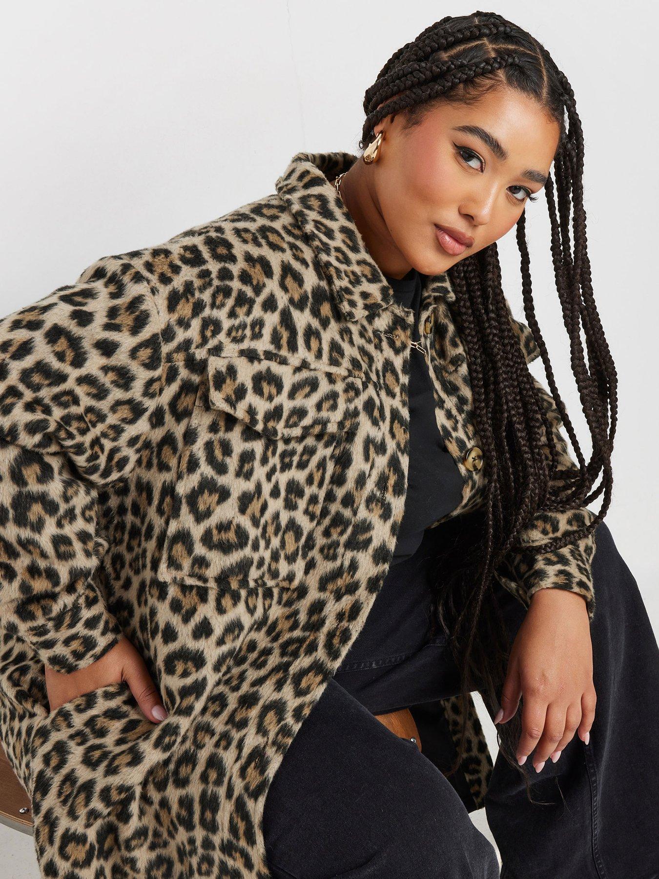 Image 4 of 4 of Yours Curve Longline Leopard Print Shacket - Brown