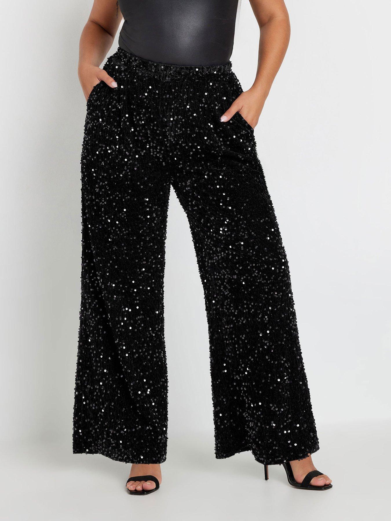 yours-curve-sequin-wide-leg-trouser-black