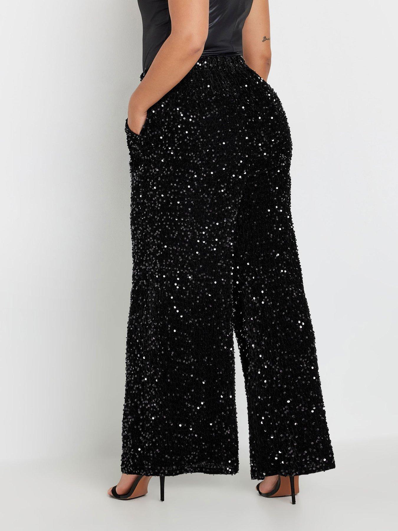 yours-curve-sequin-wide-leg-trouser-blackstillFront