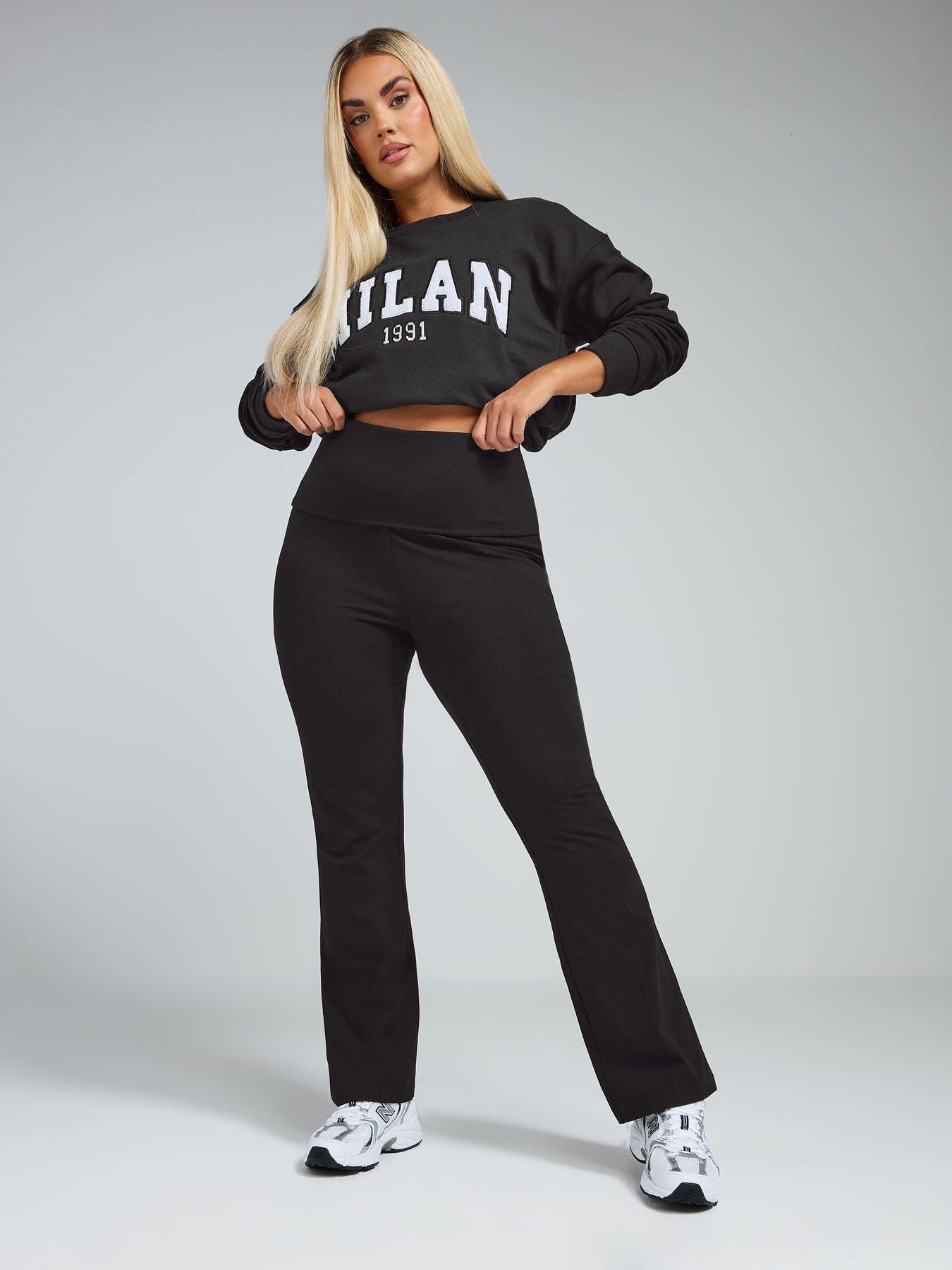 Image 3 of 4 of PixieGirl Curve Fold Over Kick Flare Jeans&nbsp;- Black