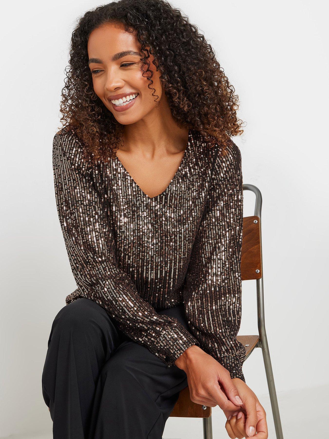 pixiegirl-v-neck-long-sleeve-sequin-topoutfit