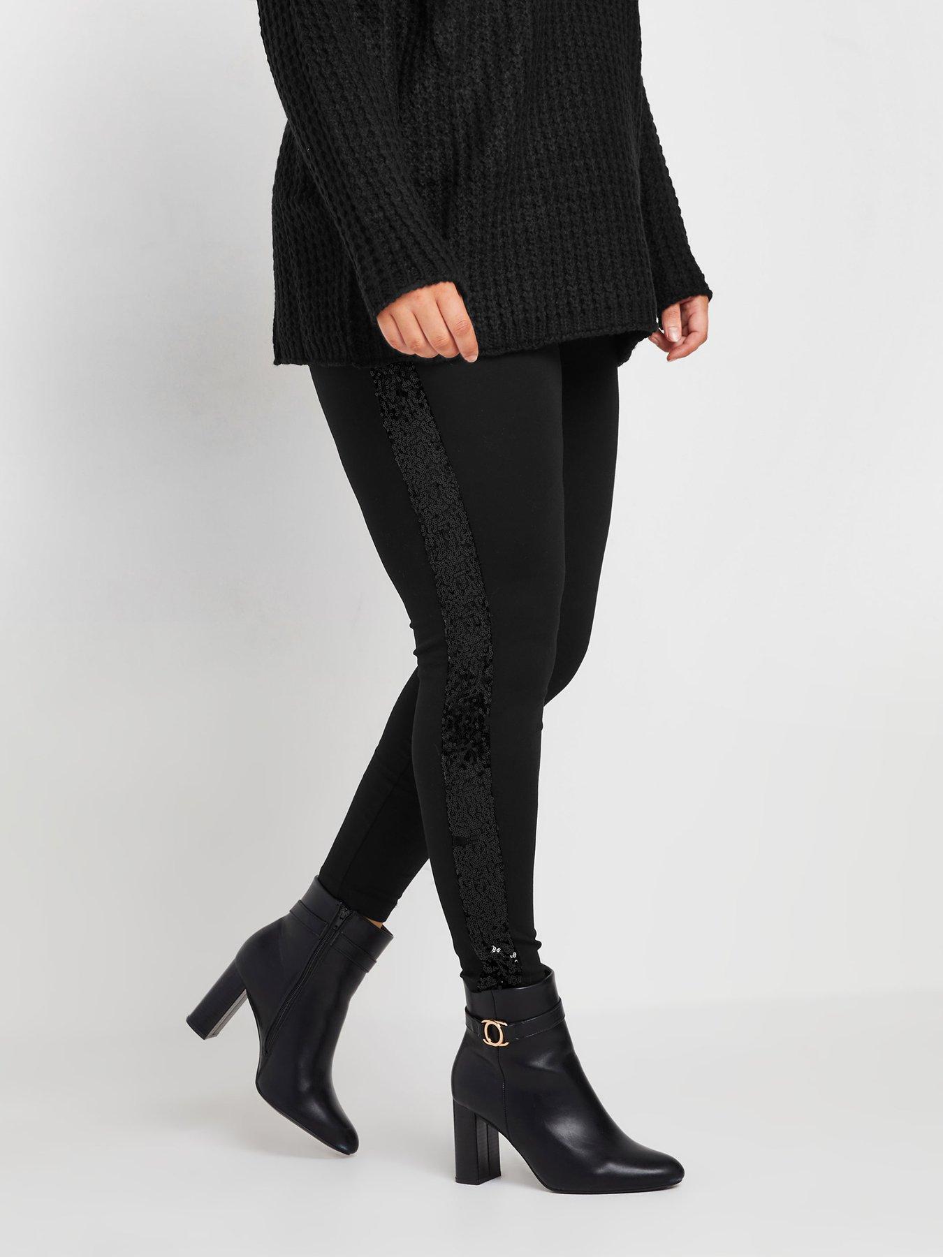 Yours Curve Ponte Sequin Stripe Leggings - Black