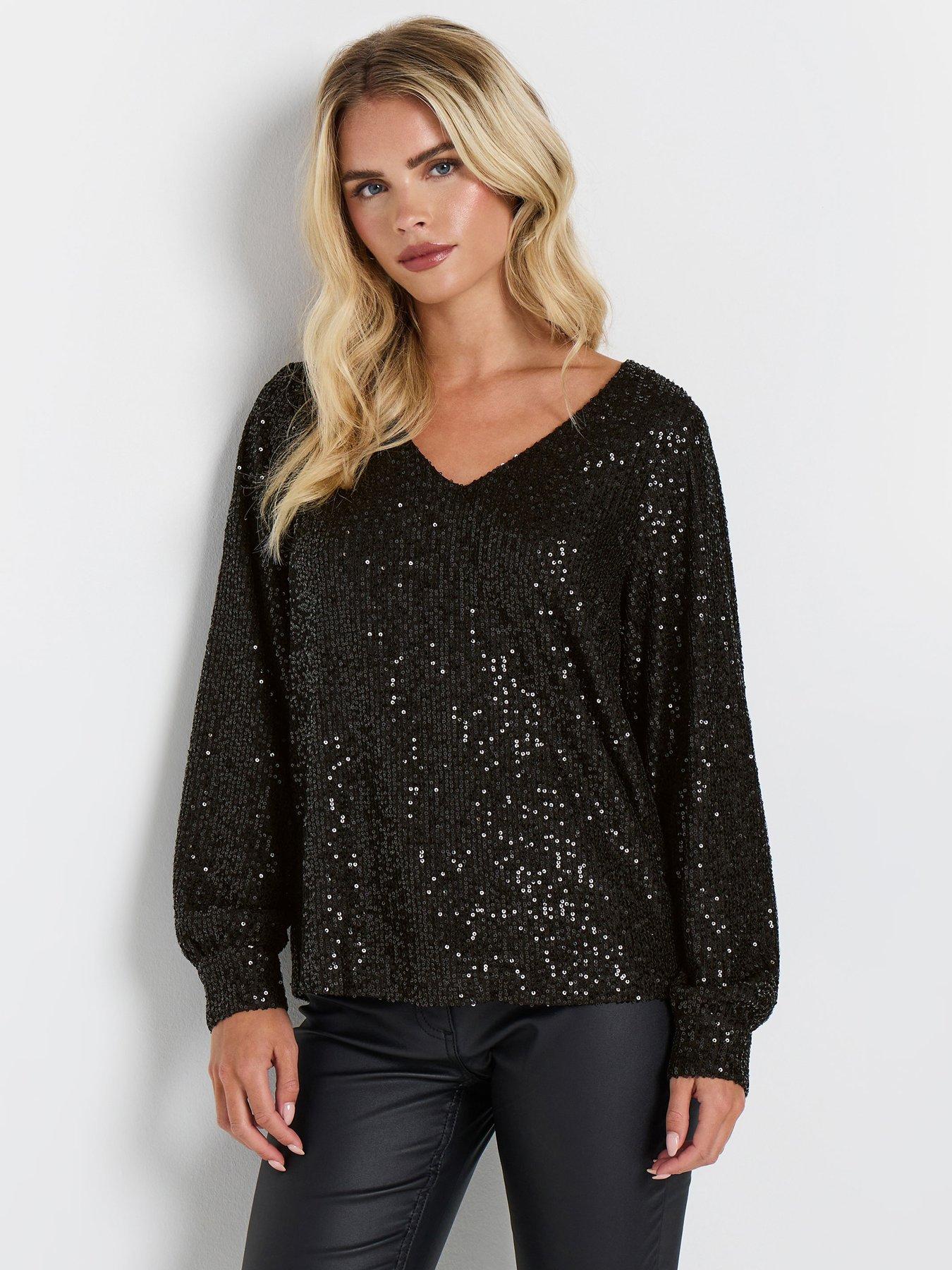 mco-petite-petite-v-neck-long-sleeve-sequin-top