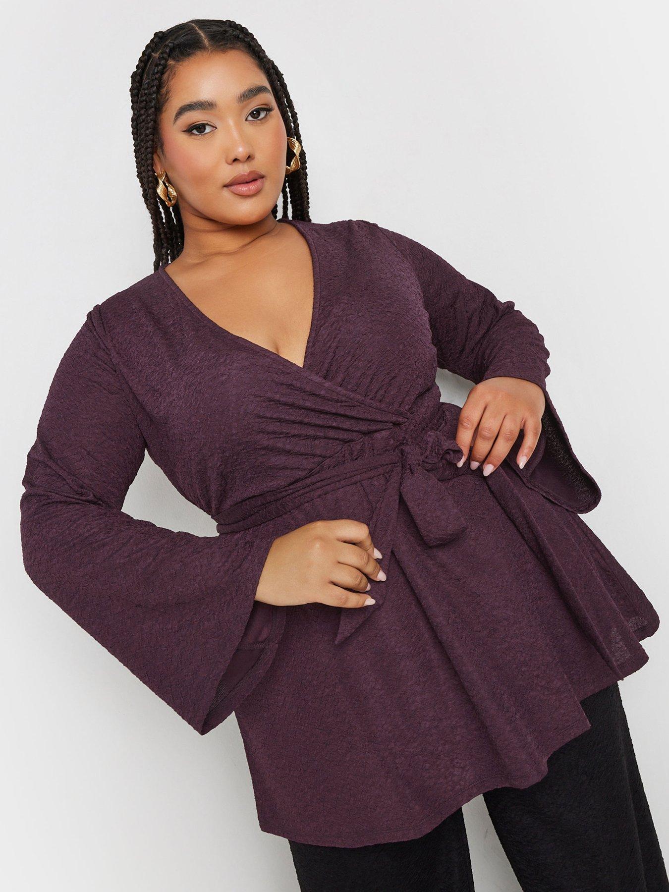 yours-curve-wrap-flare-sleeve-top-purple