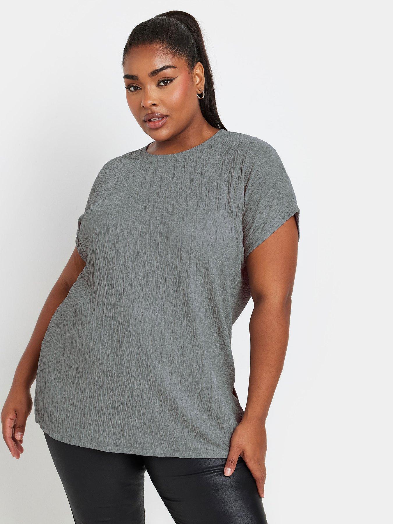 yours-curve-grown-on-sleeve-plisse-t-shirt-grey