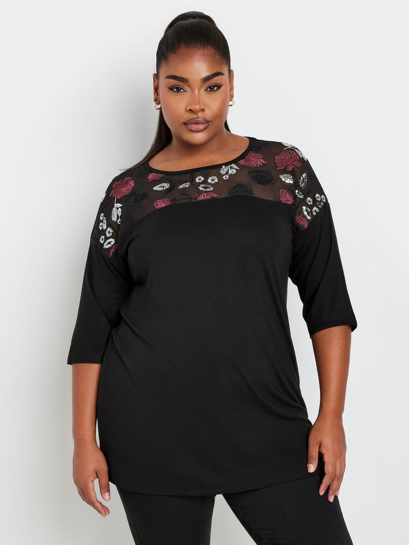 yours-curve-embellished-34-sleeve-top-black