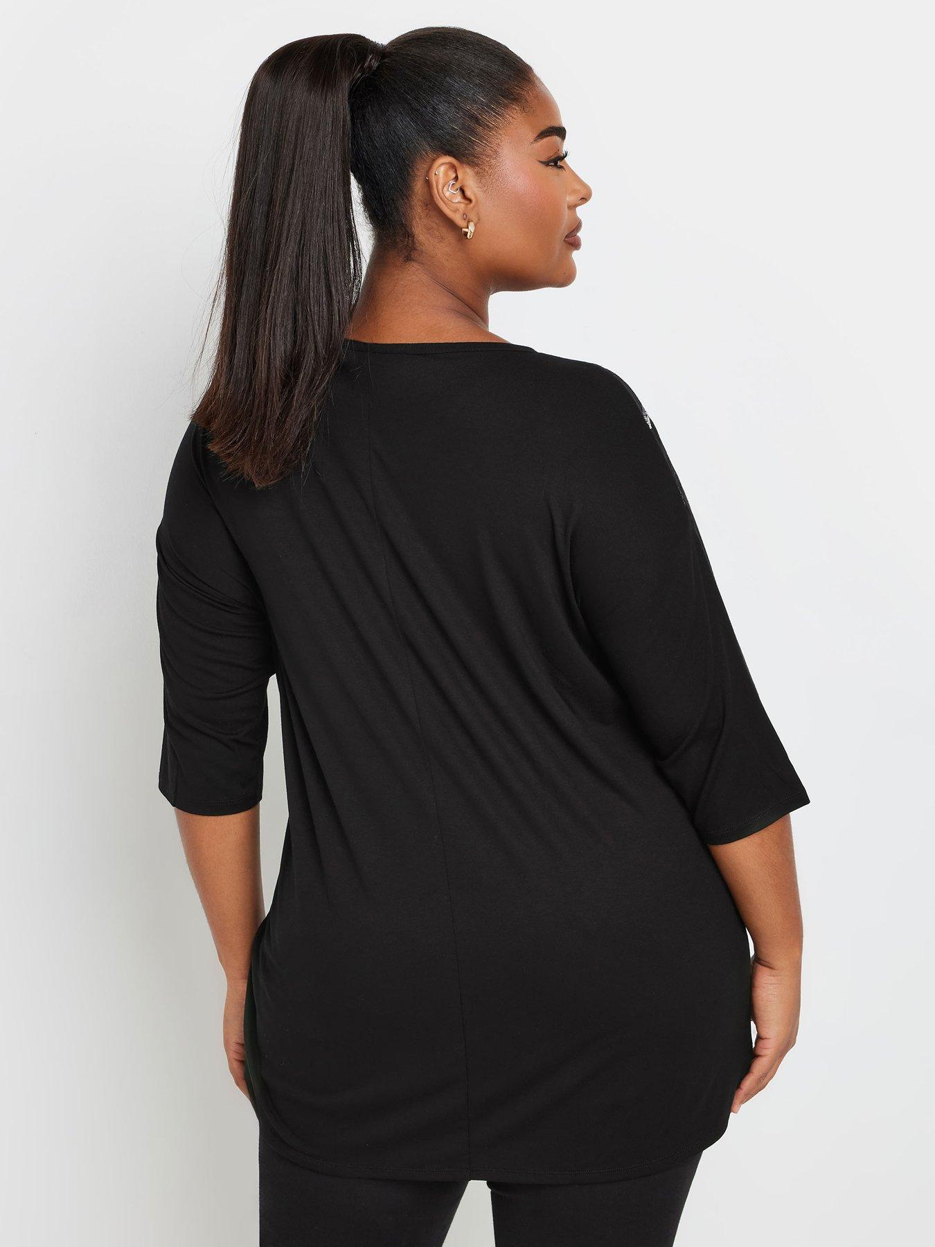 yours-curve-embellished-34-sleeve-top-blackstillFront