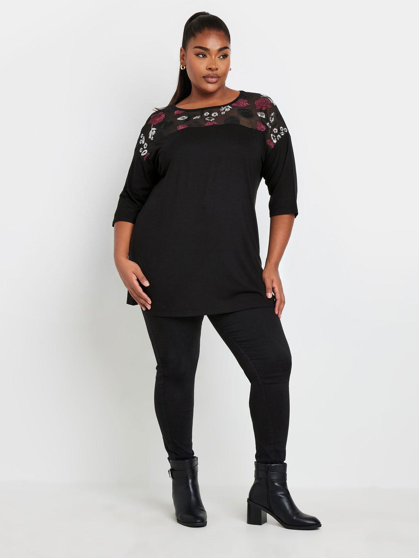 yours-curve-embellished-34-sleeve-top-blackback