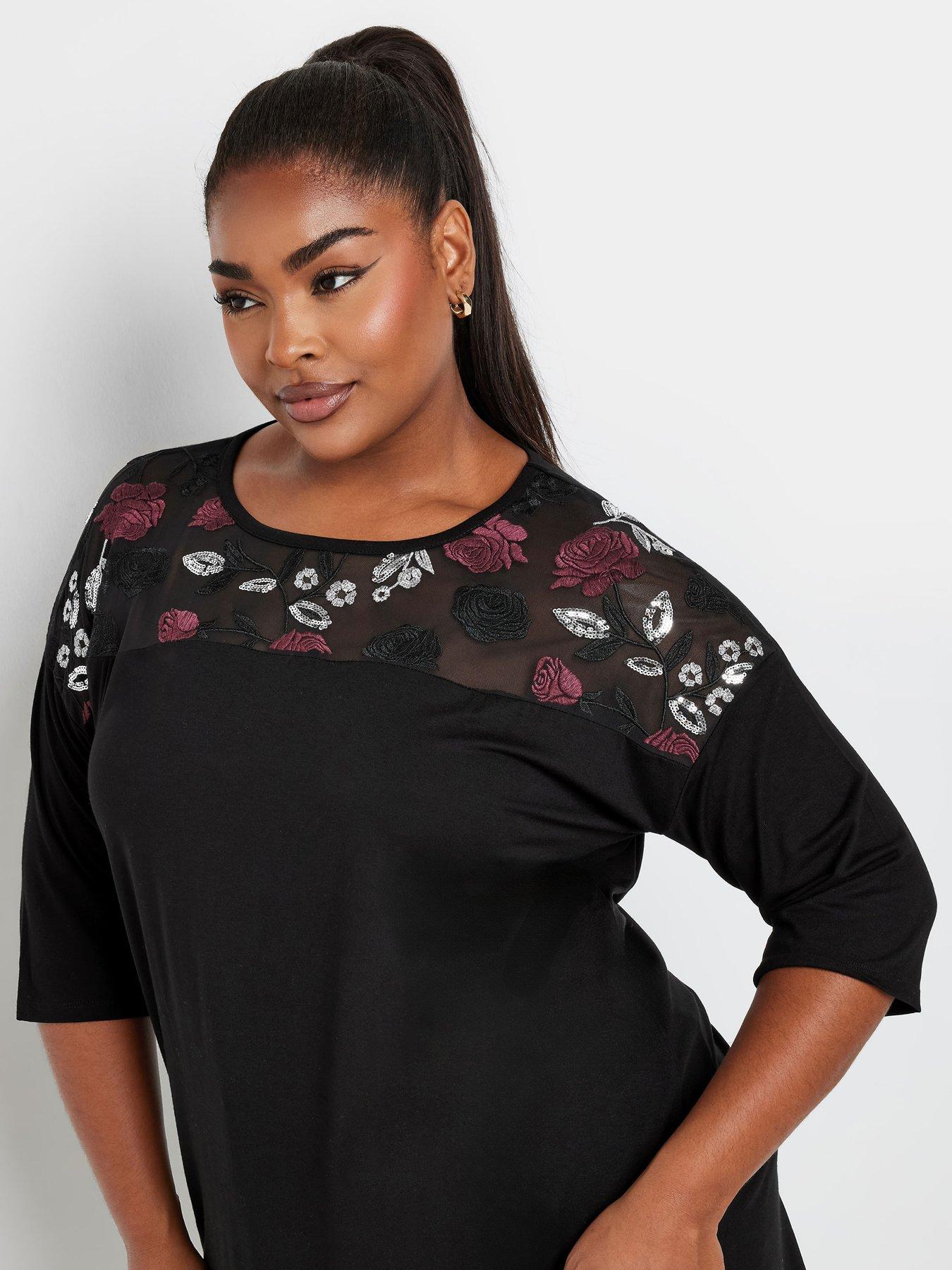 yours-curve-embellished-34-sleeve-top-blackoutfit