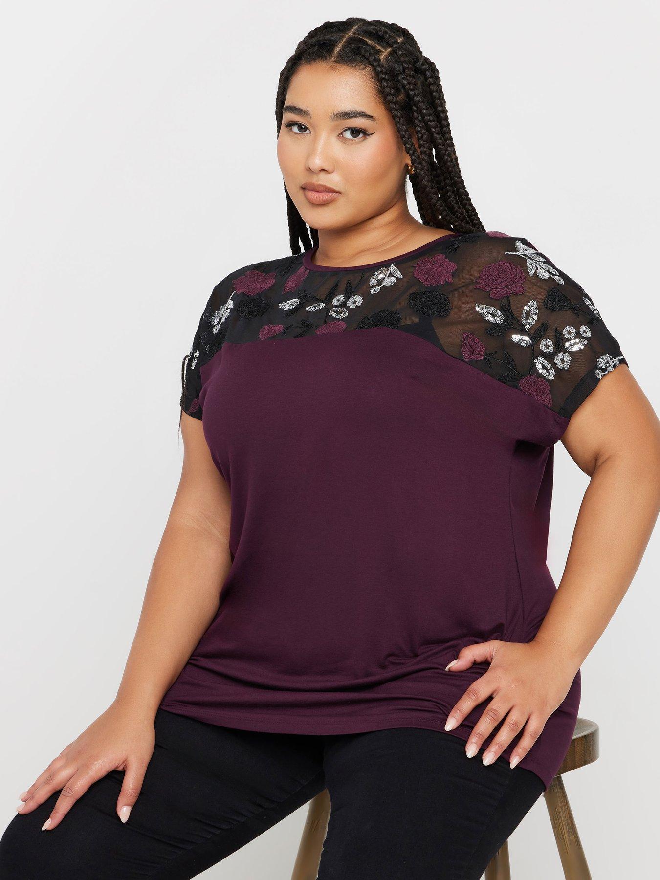 yours-curve-embellished-34-sleeve-top-purple