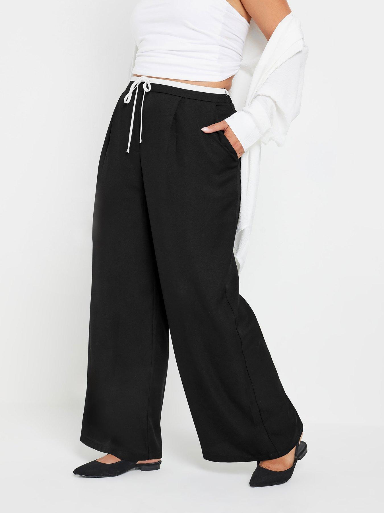 yours-curve-drawstring-contrast-waist-wide-leg-trousers-black