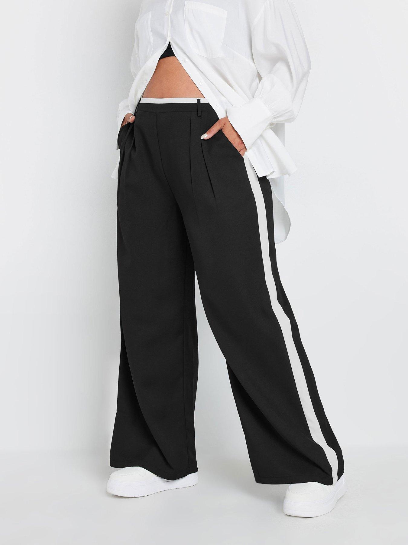 yours-curve-side-stripe-wide-leg-trousers-blackfront