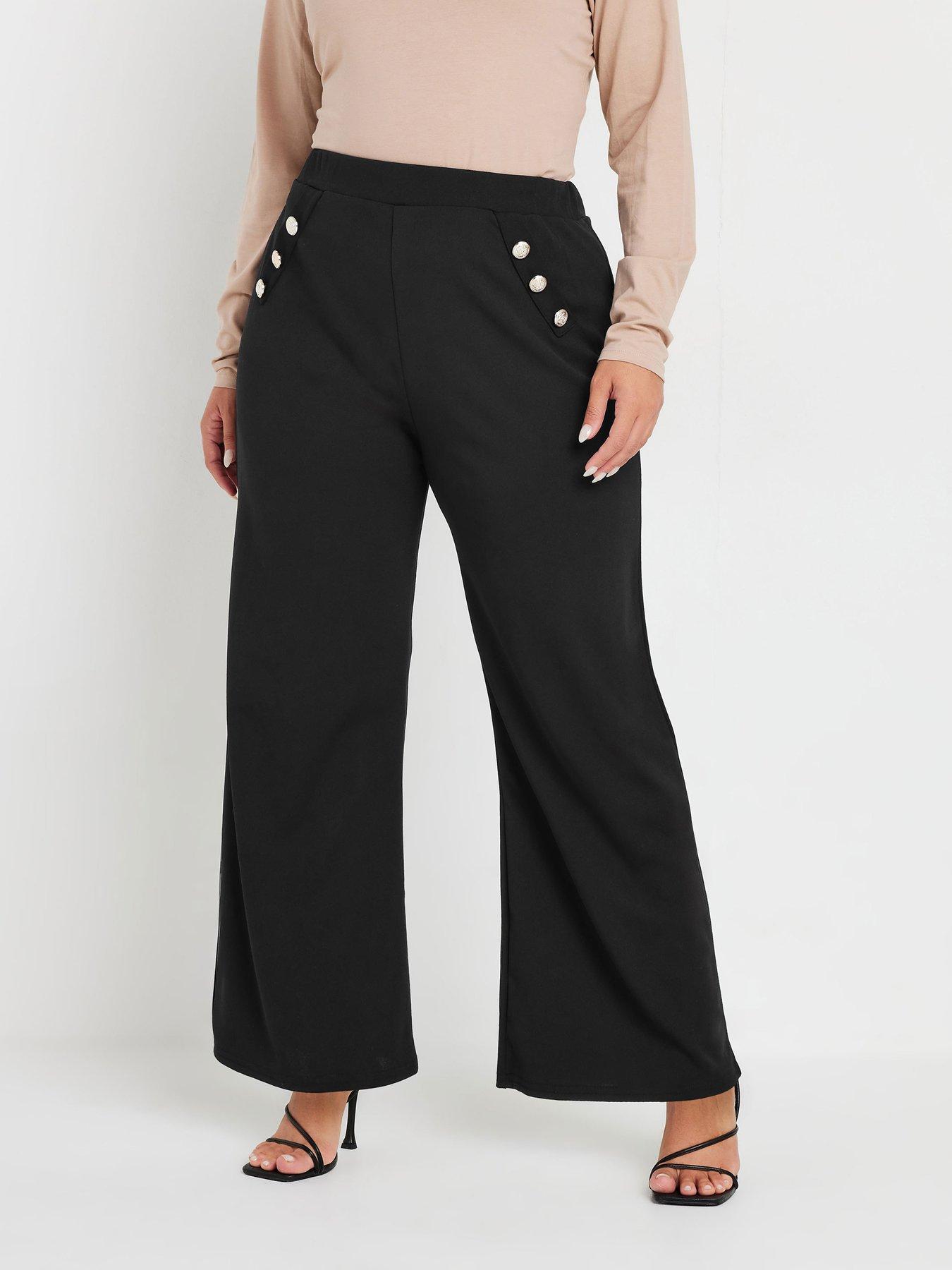 yours-curve-scuba-button-wide-leg-trouser-black