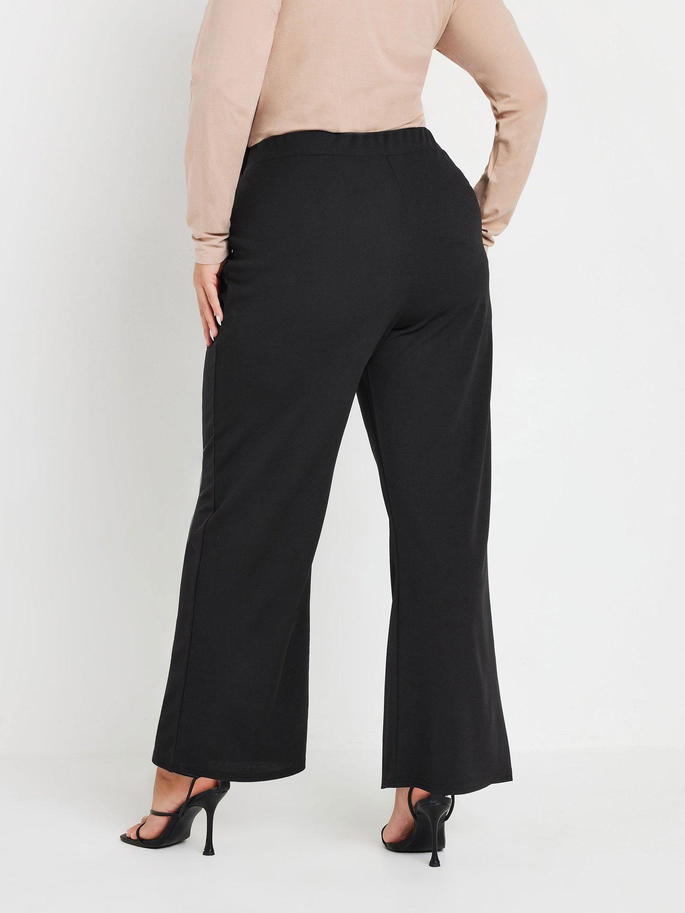 yours-curve-scuba-button-wide-leg-trouser-blackstillFront