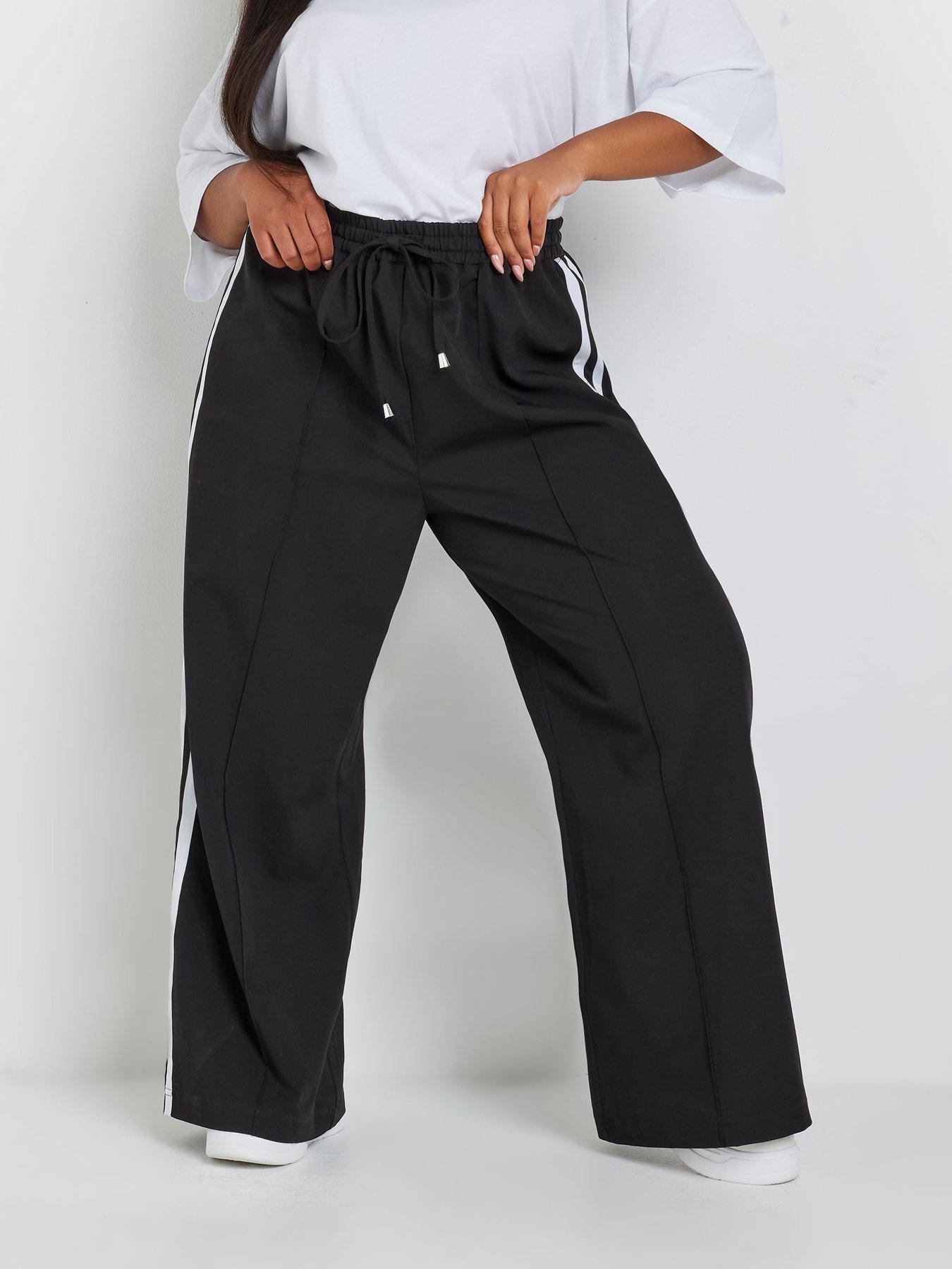 yours-curve-double-side-stripe-wide-leg-trouser-blackfront