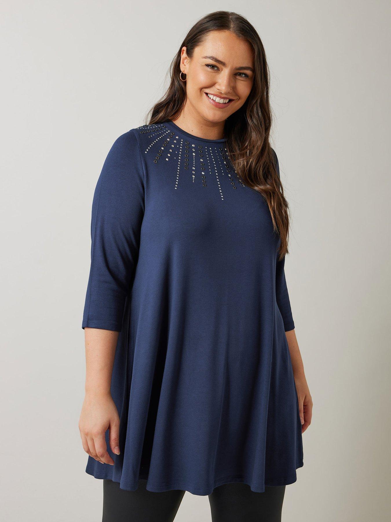 evans-34-sleeve-embellished-top-blue