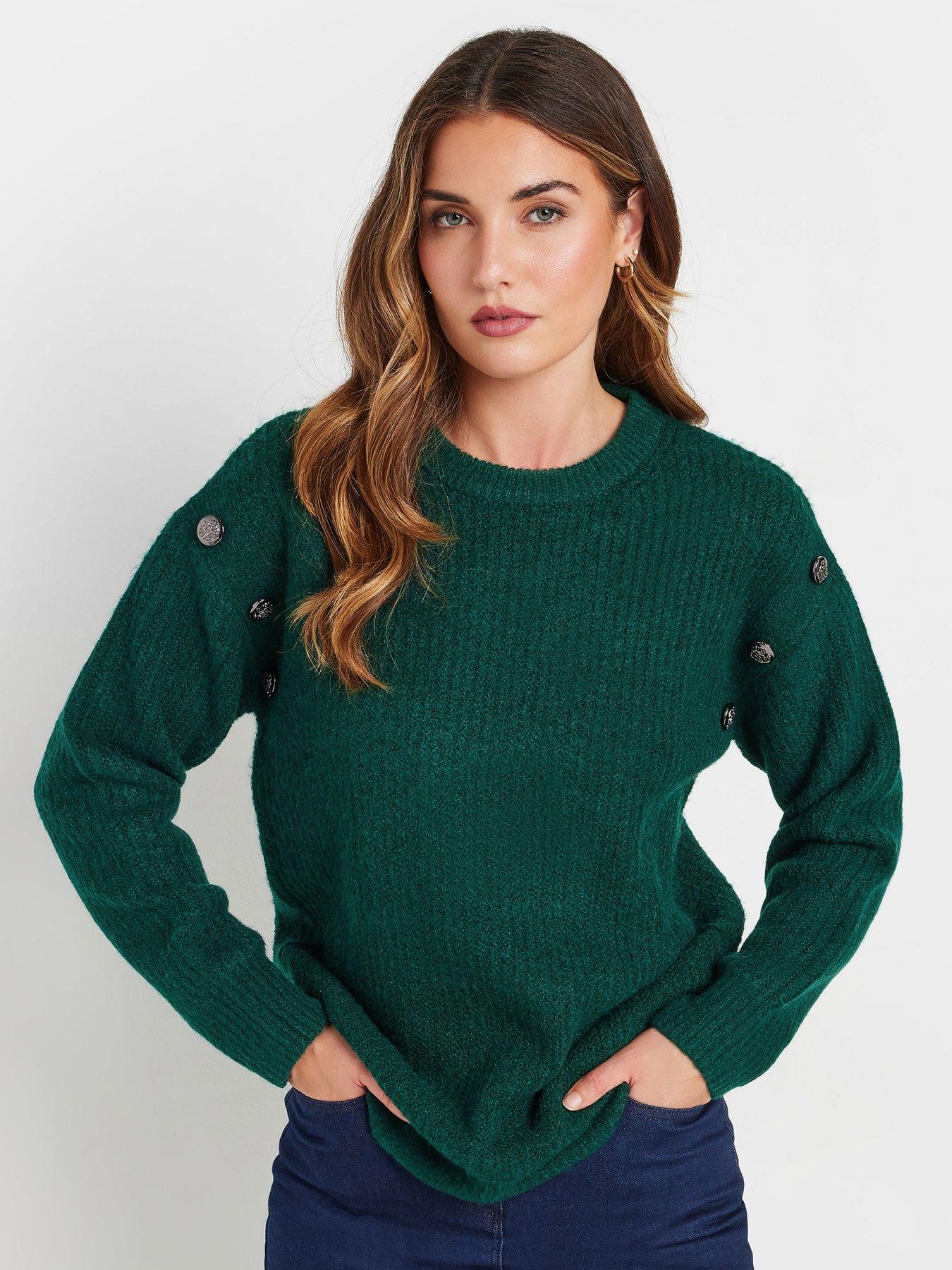 long-tall-sally-button-shoulder-cable-knit-jumper-green