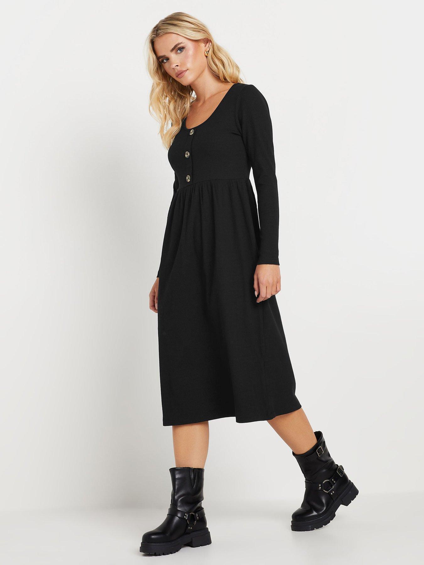 pixiegirl-petite-long-sleeve-rib-button-midi-dress-black