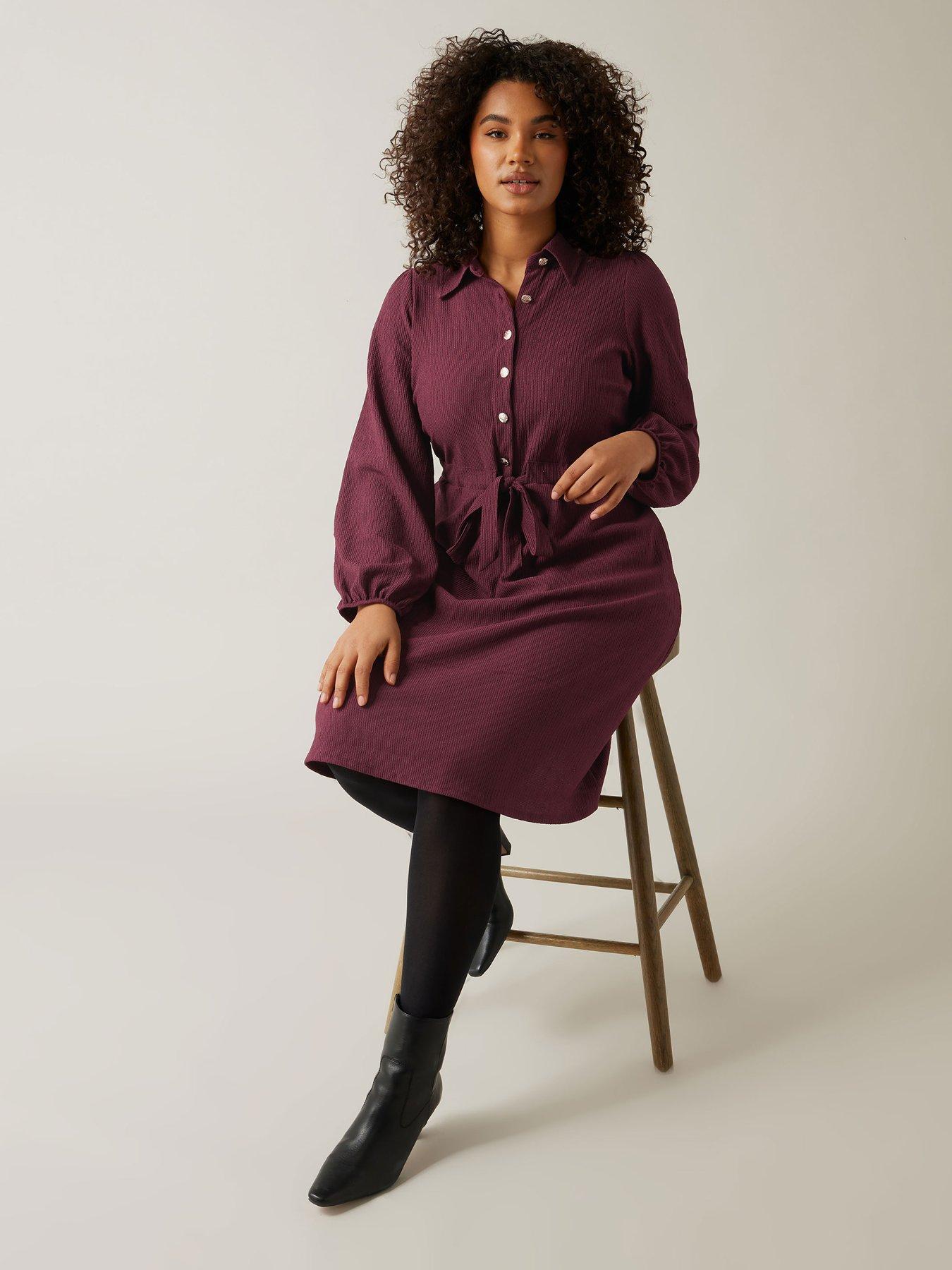 evans-long-sleeve-button-dress-red