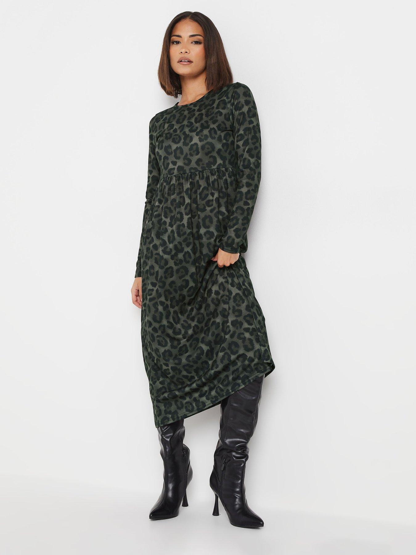 pixiegirl-petite-animal-print-long-sleeve-midi-smock-dress