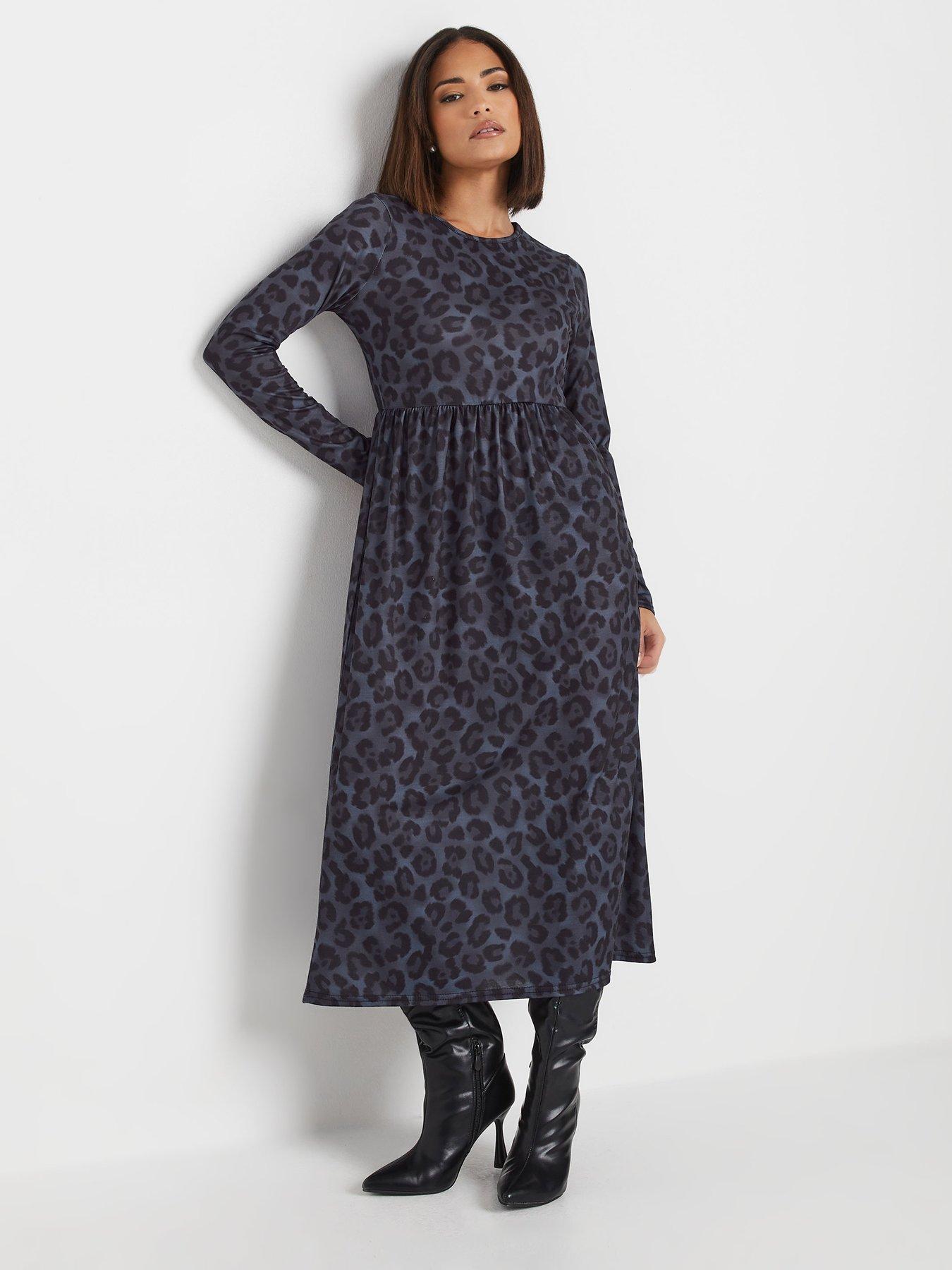 pixiegirl-petite-animal-print-long-sleeve-midi-smock-dress