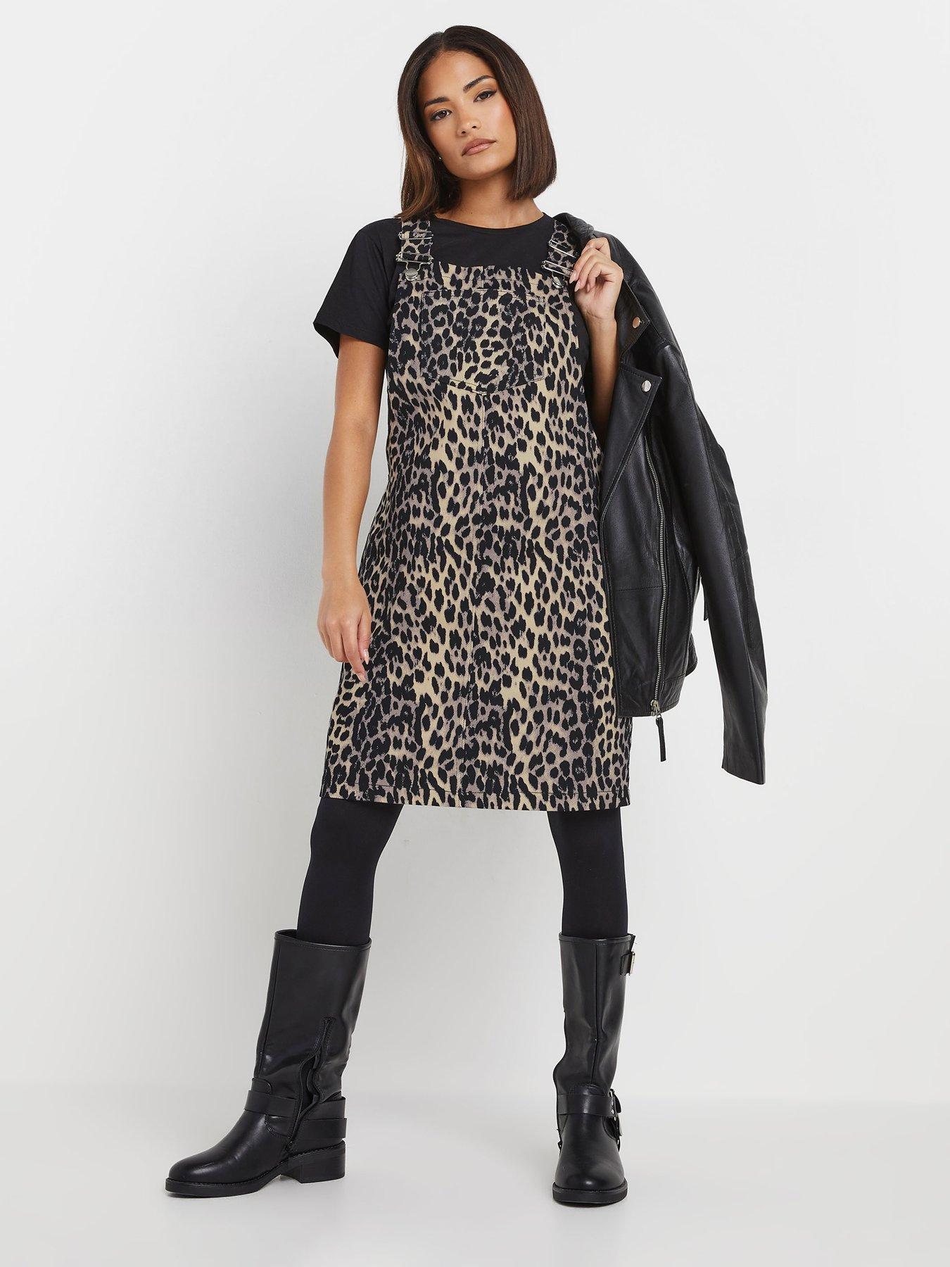 undefined Petite Leopard Denim Pinafore