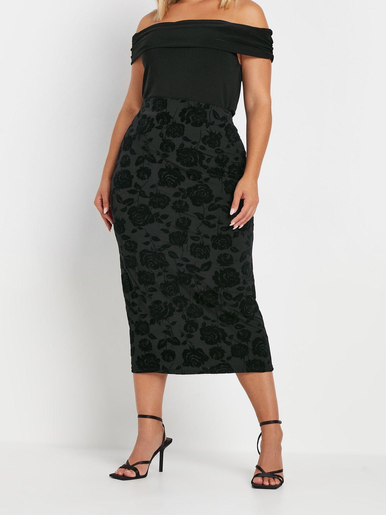 yours-curve-flock-skirt-black