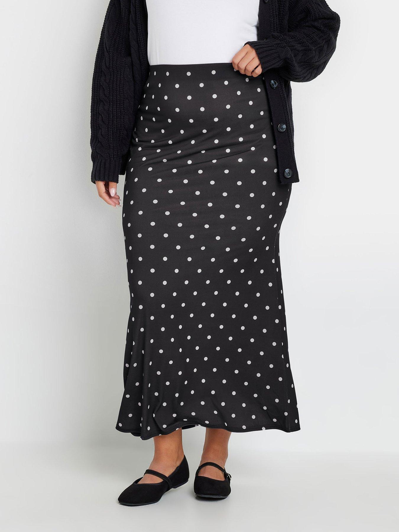 yours-curve-polka-dot-fishtail-skirt-black