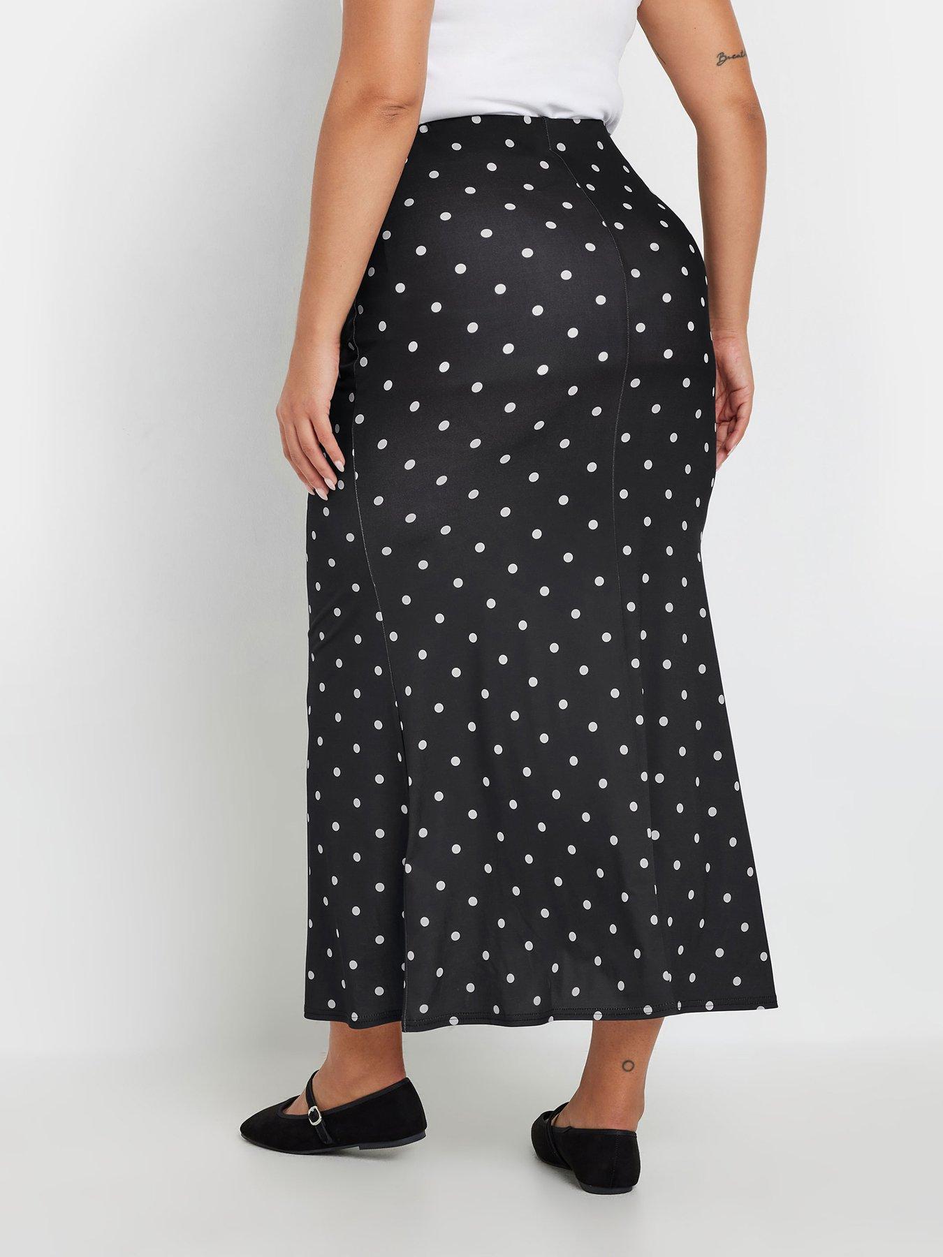 yours-curve-polka-dot-fishtail-skirt-blackstillFront