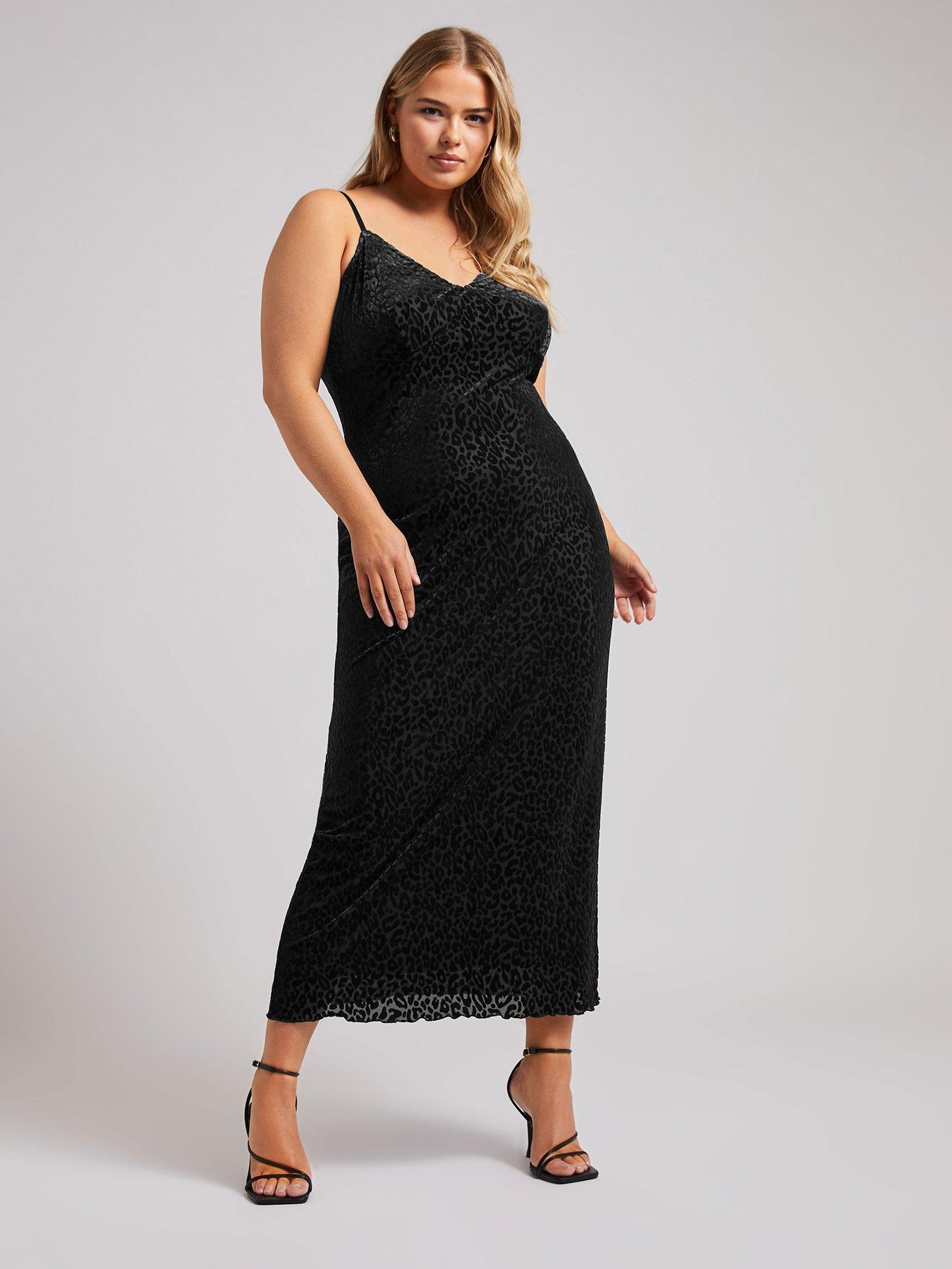 yours-curve-burn-out-velour-column-dress-black
