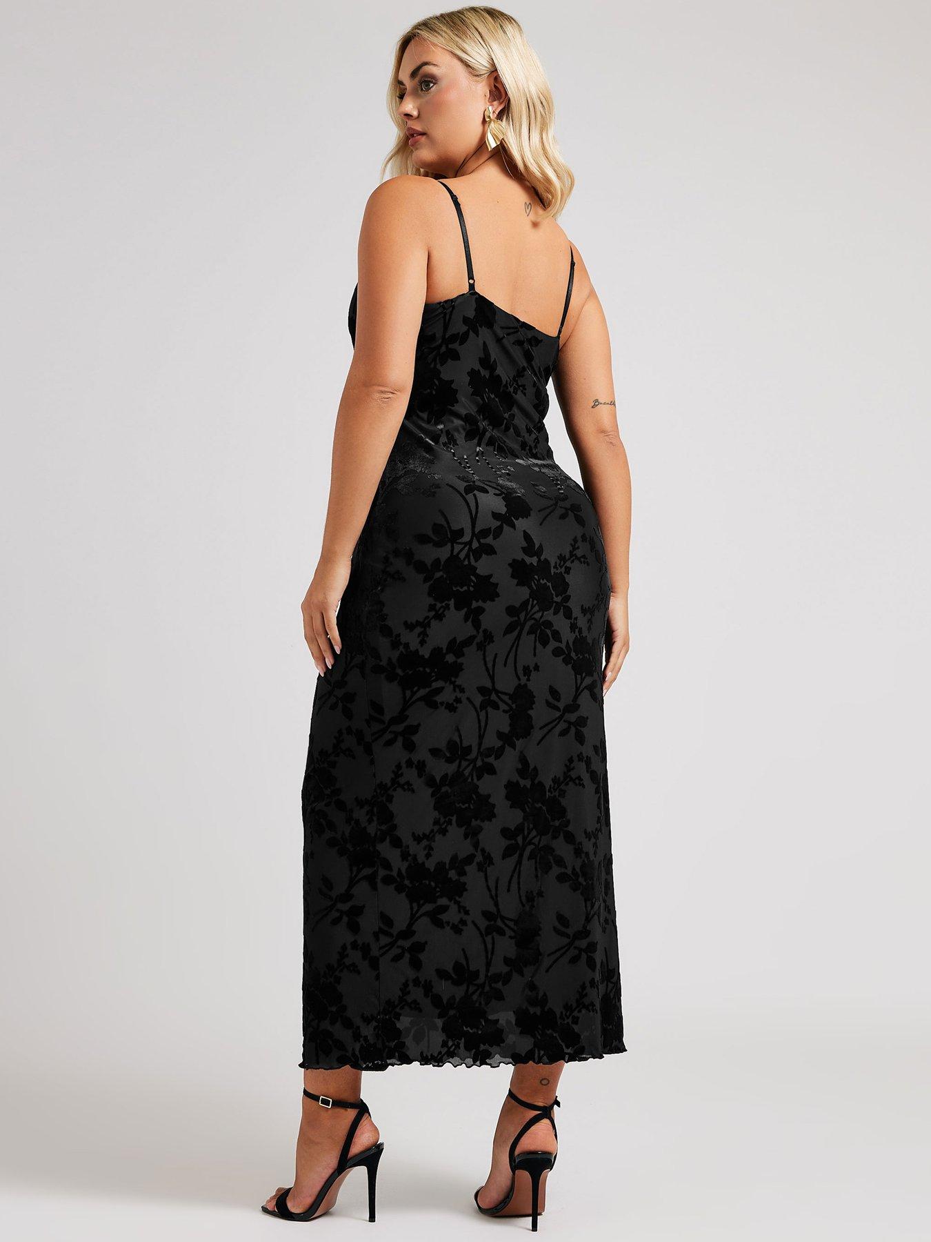 yours-curve-floral-burn-out-velour-column-dress-blackstillFront