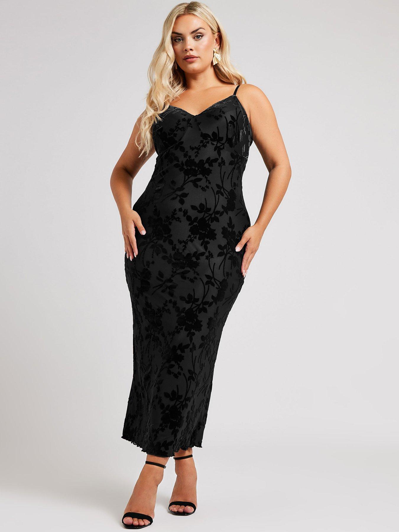 yours-curve-floral-burn-out-velour-column-dress-blackback