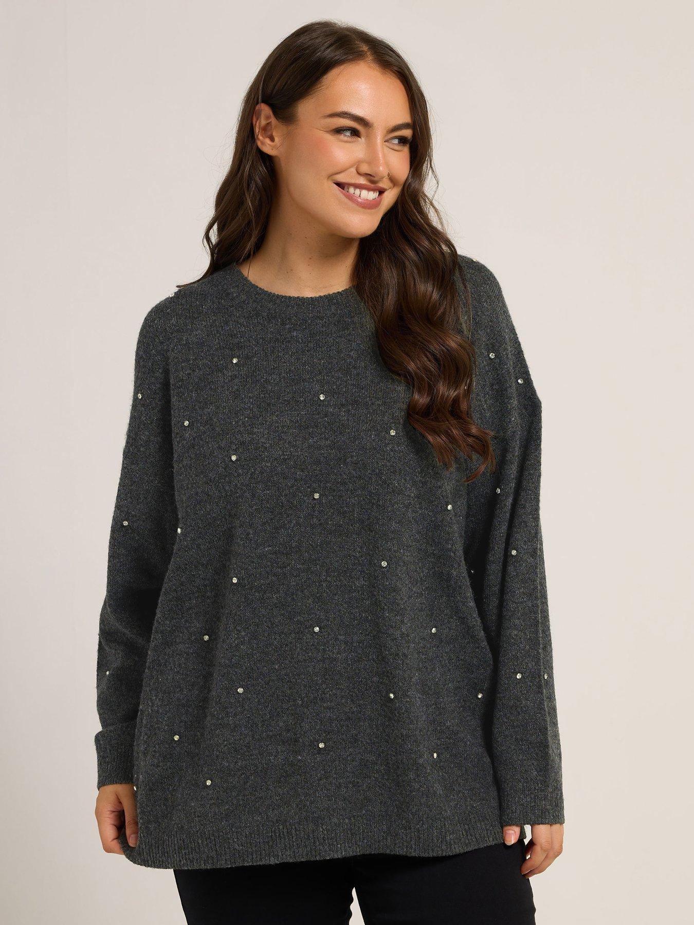 yours-curve-embellished-front-jumper-grey
