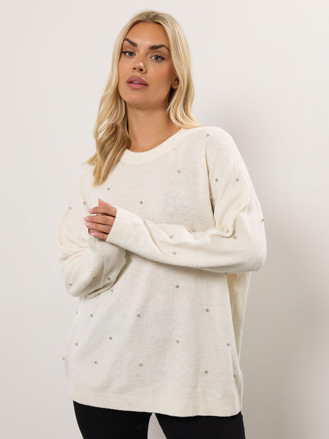 Yours Curve Embellished Front Jumper - Ivory White
