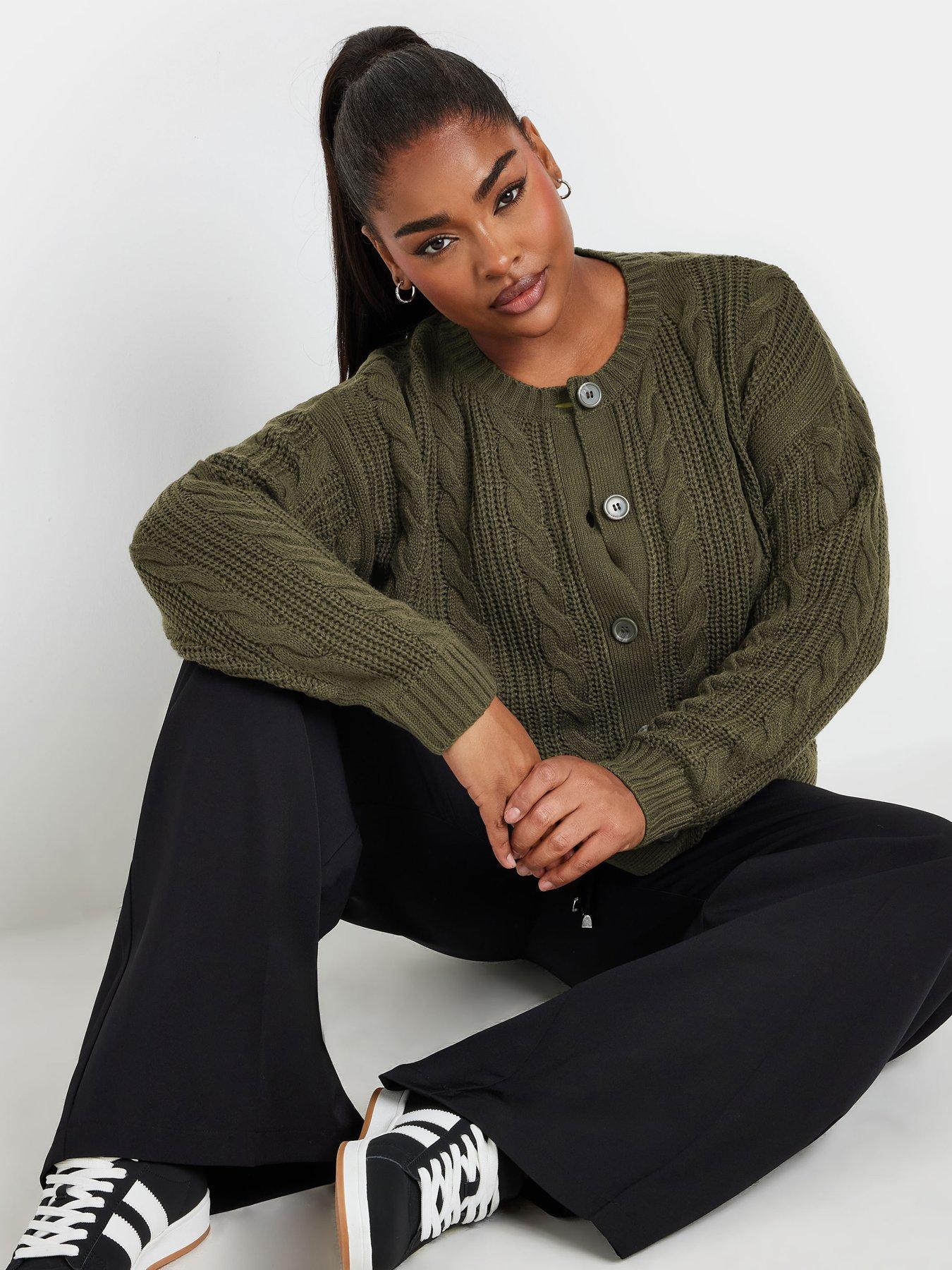 yours-curve-cropped-cable-knit-cardigan-greenoutfit