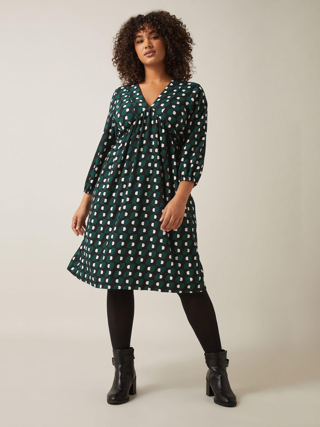 evans-balloon-sleeve-v-neck-dress-green