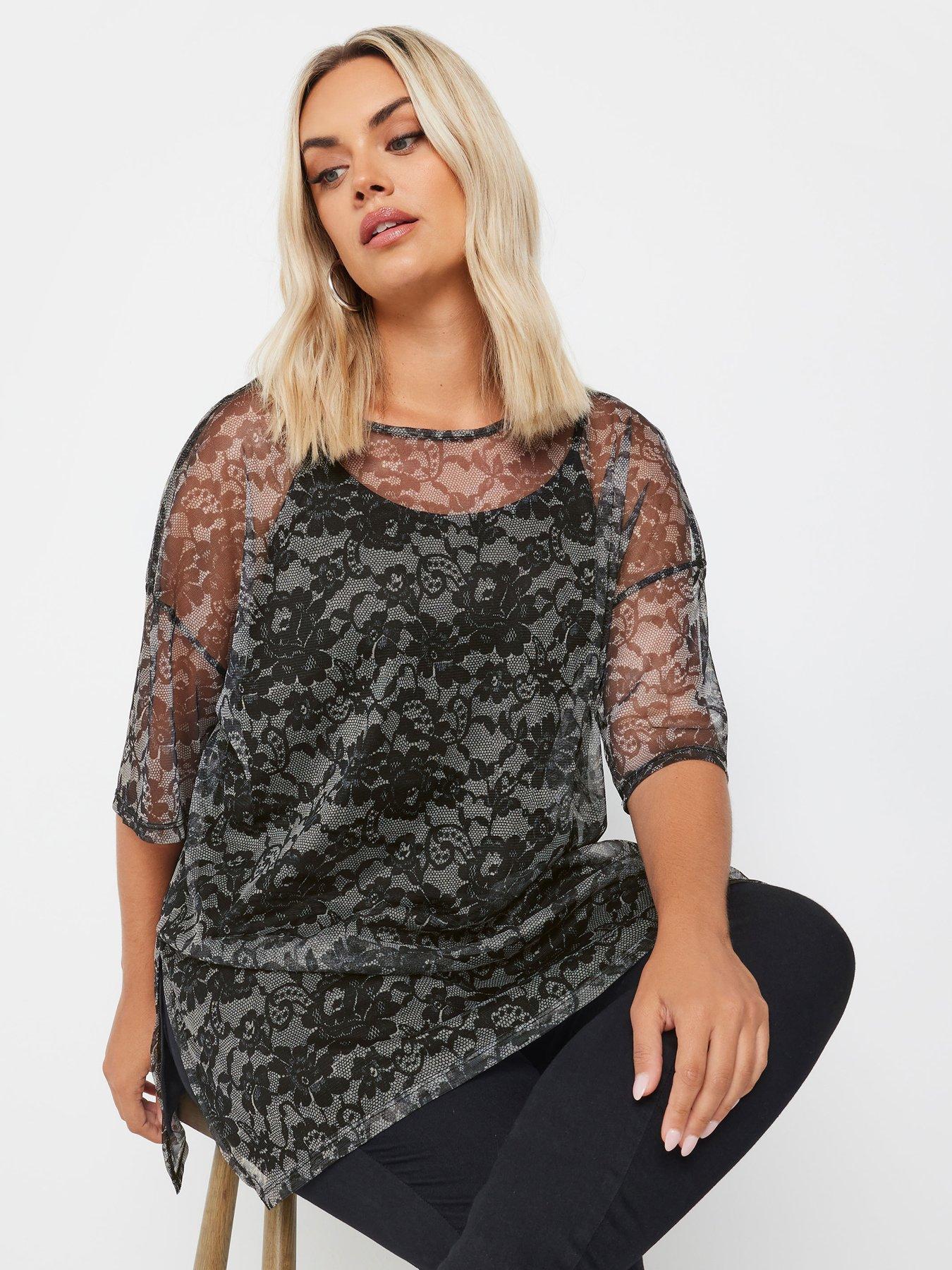 yours-curve-floral-print-oversized-mesh-top