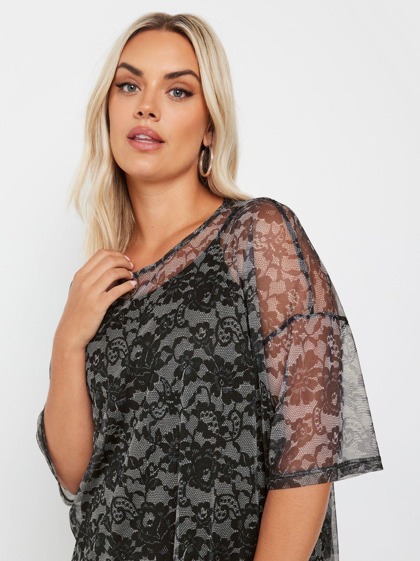 yours-curve-floral-print-oversized-mesh-topoutfit