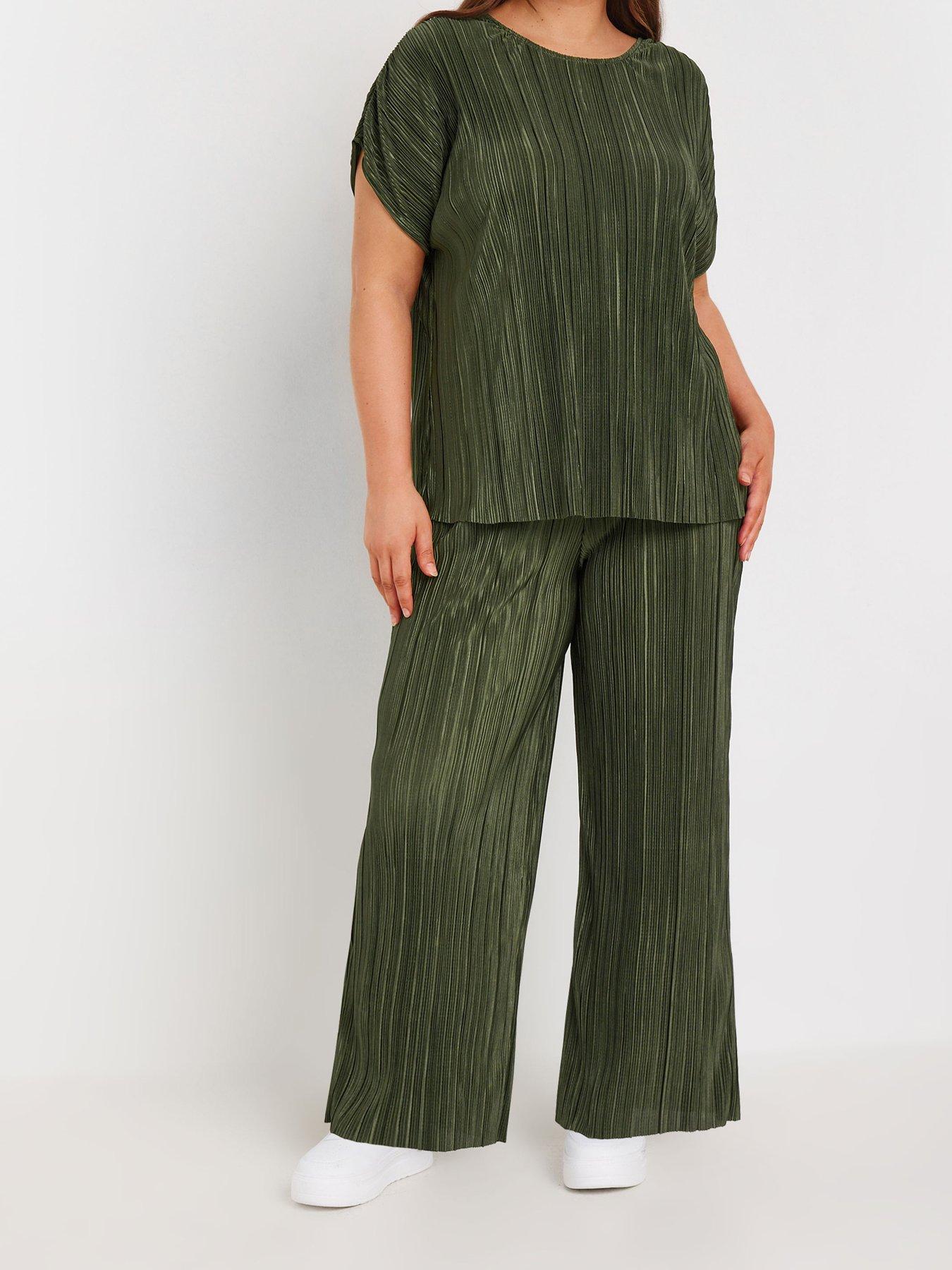 yours-curve-plisse-trousers-green