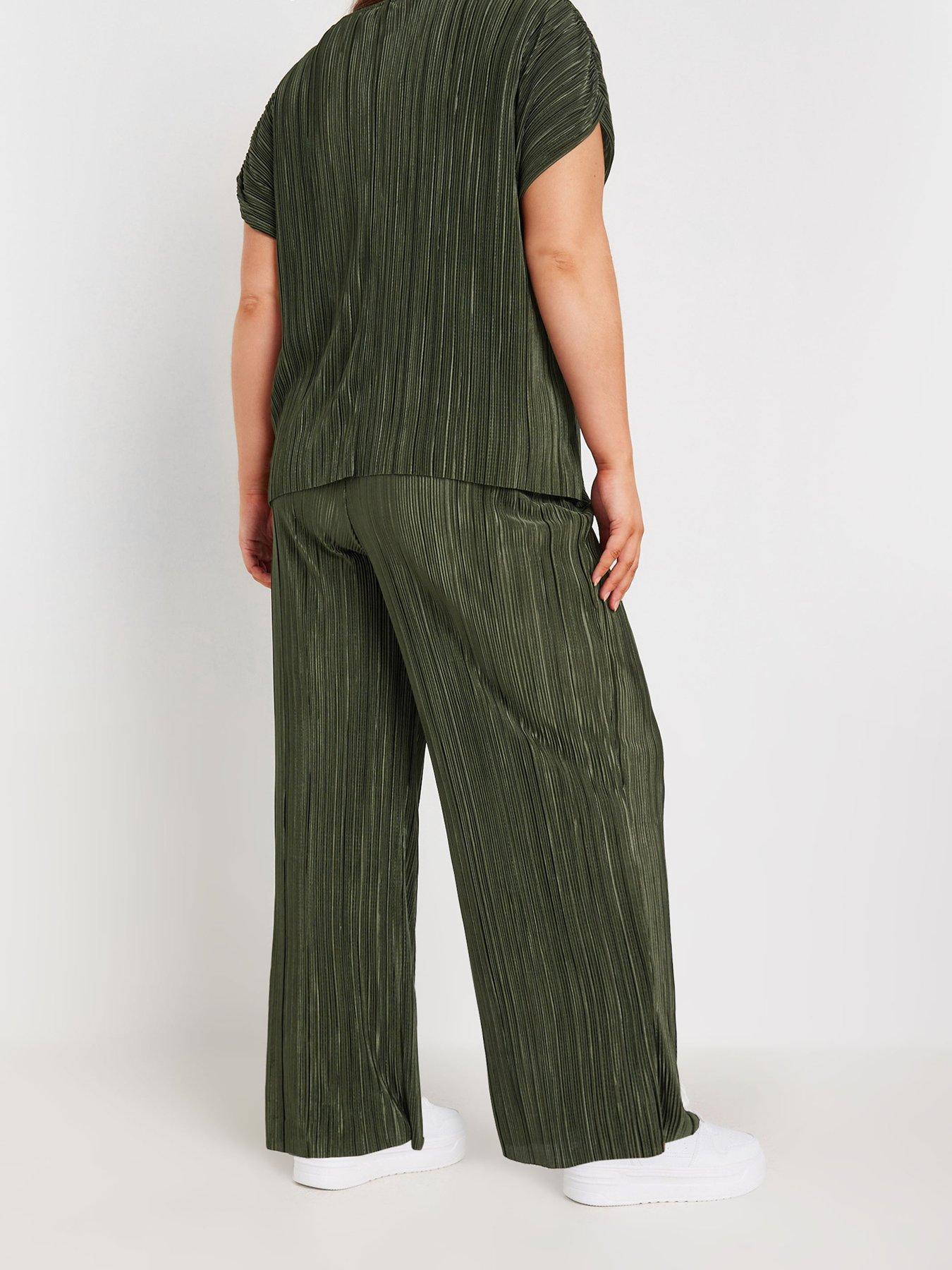 yours-curve-plisse-trousers-greenstillFront