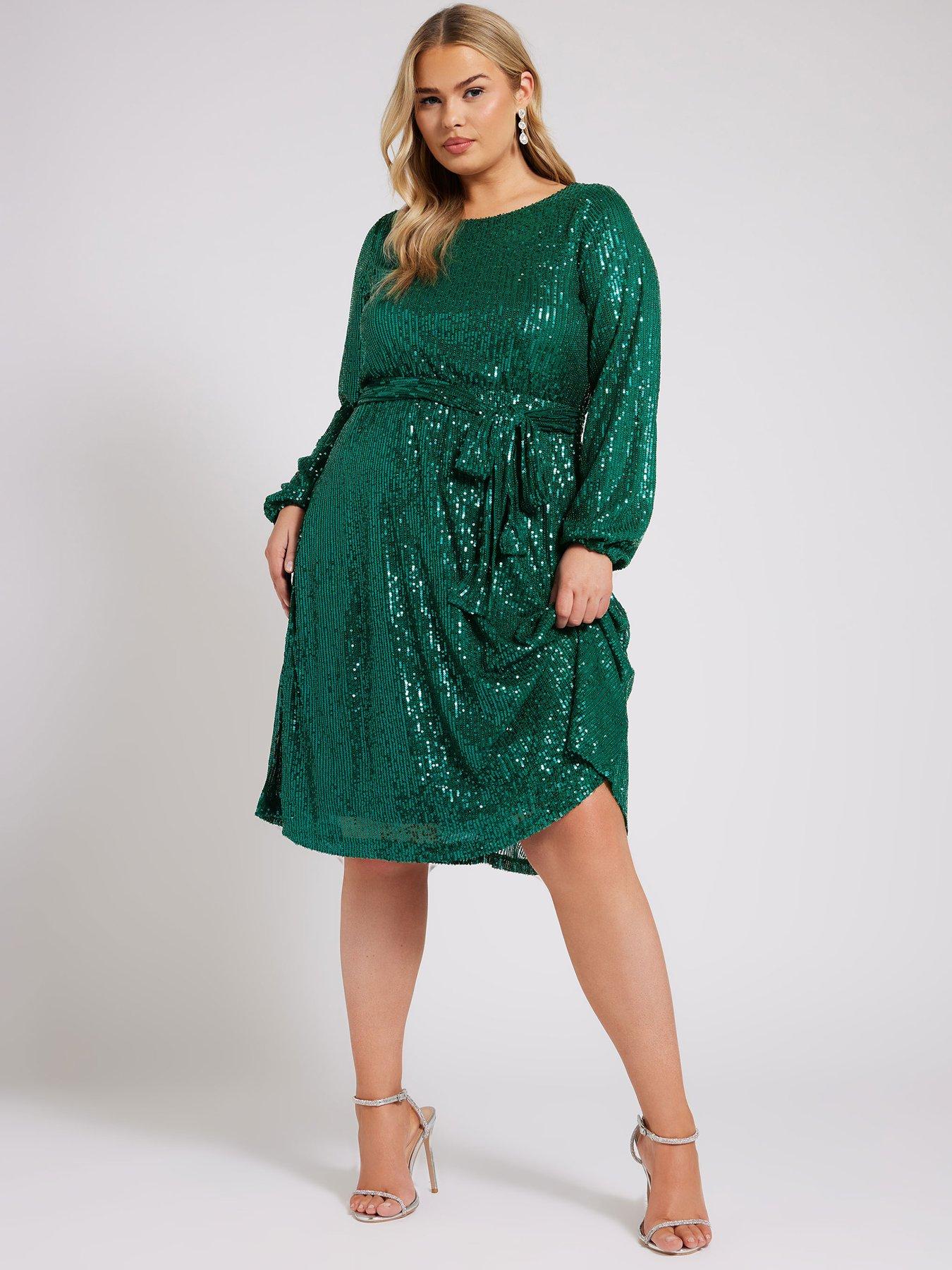 yours-curve-long-sleeve-sequin-skater-dress-greenback