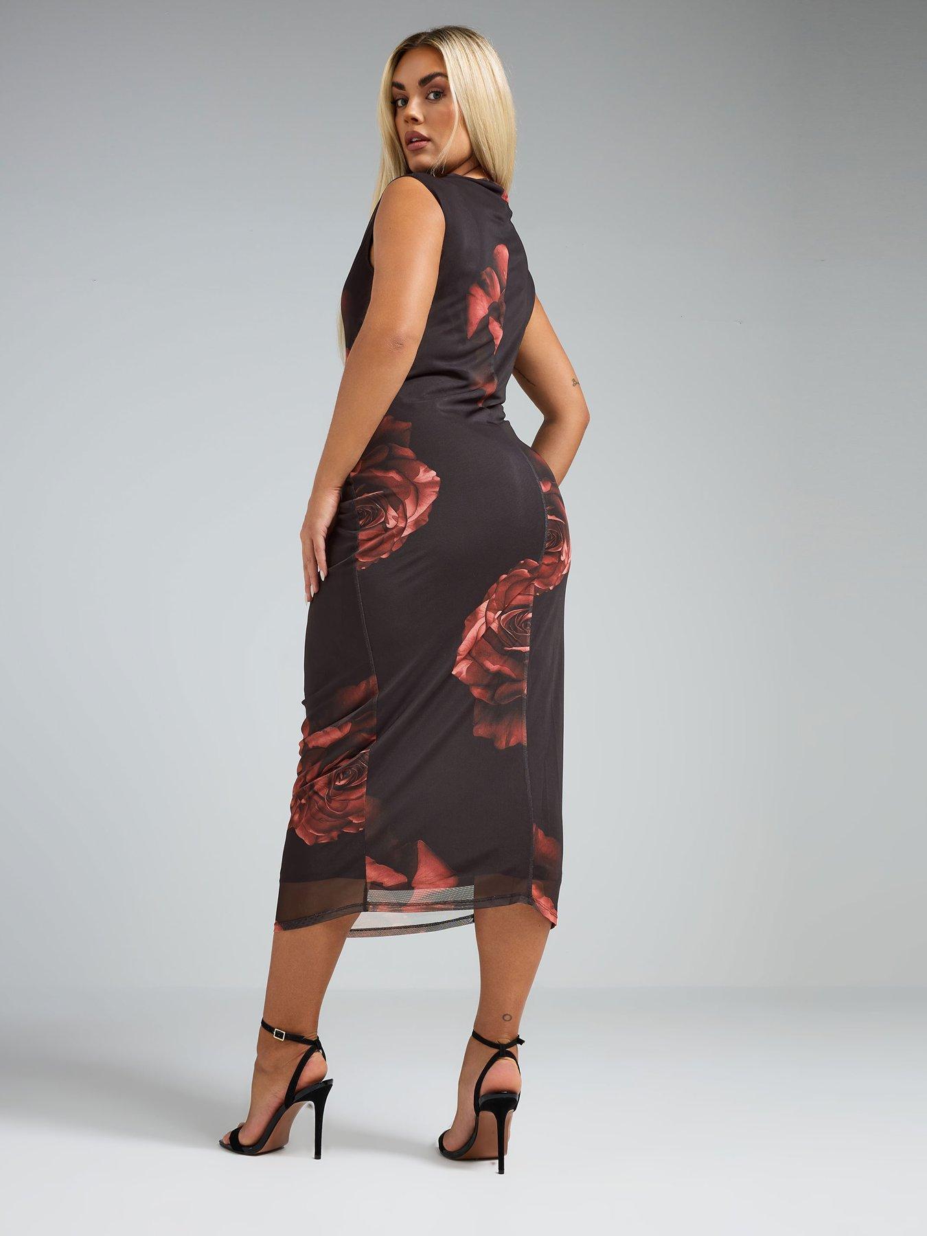 yours-curve-floral-mesh-dress-blackstillFront