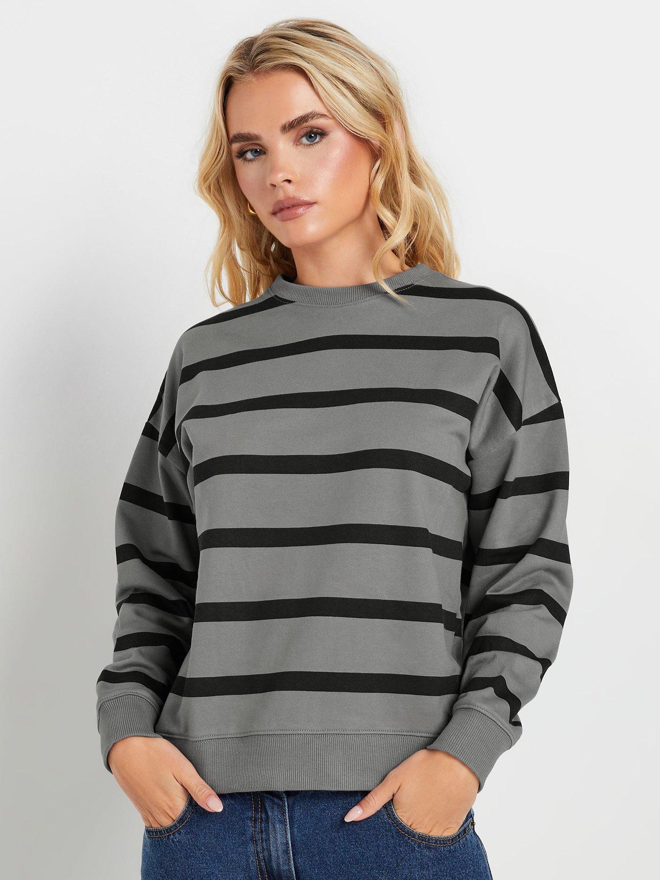 PixieGirl Petite Stripe Crew Neck Sweatshirt - Grey